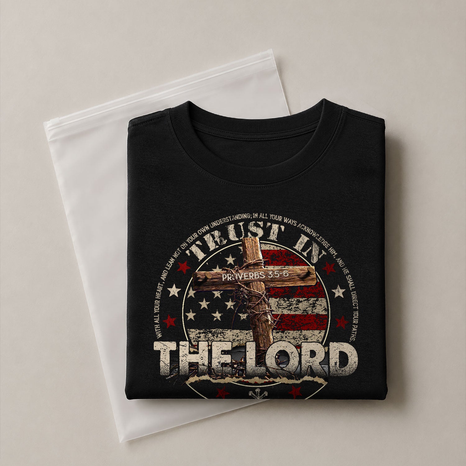 Christian Shirts for Men, Trust In The Lord Proverbs 3:5 6 Bible Verse Patriotic Christian - Christian Tee Shirts - Rust Field Wear