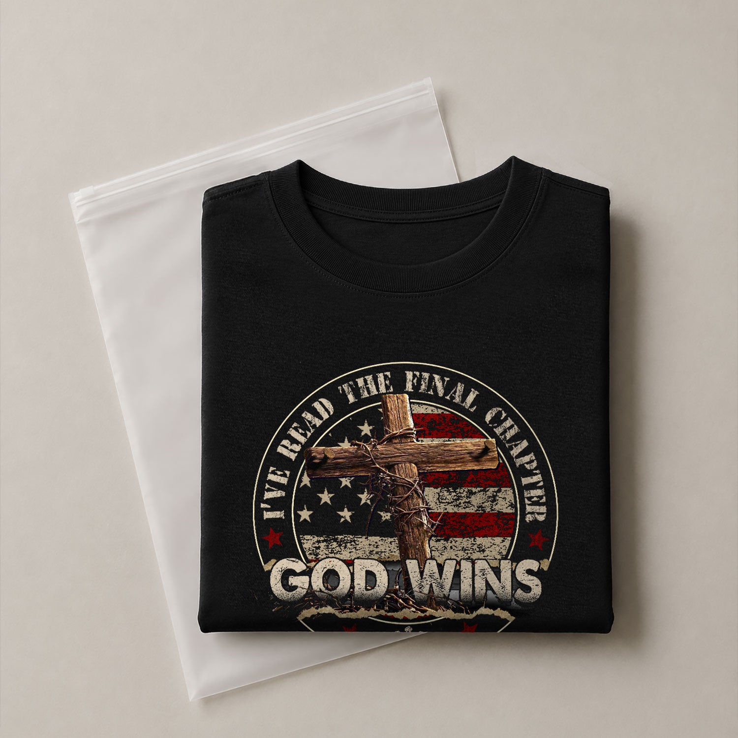 God Wins Final Chapter Circle American Flag, Christian Shirts for Men - Christian Tee Shirts - Rust Field Wear
