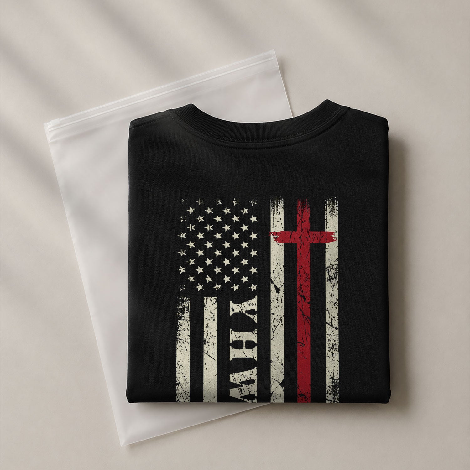 Christian Shirts for Men - YHWH American Flag Cross Christian Faith and Patriotism, Christian Tee Shirts - Rust Field Wear