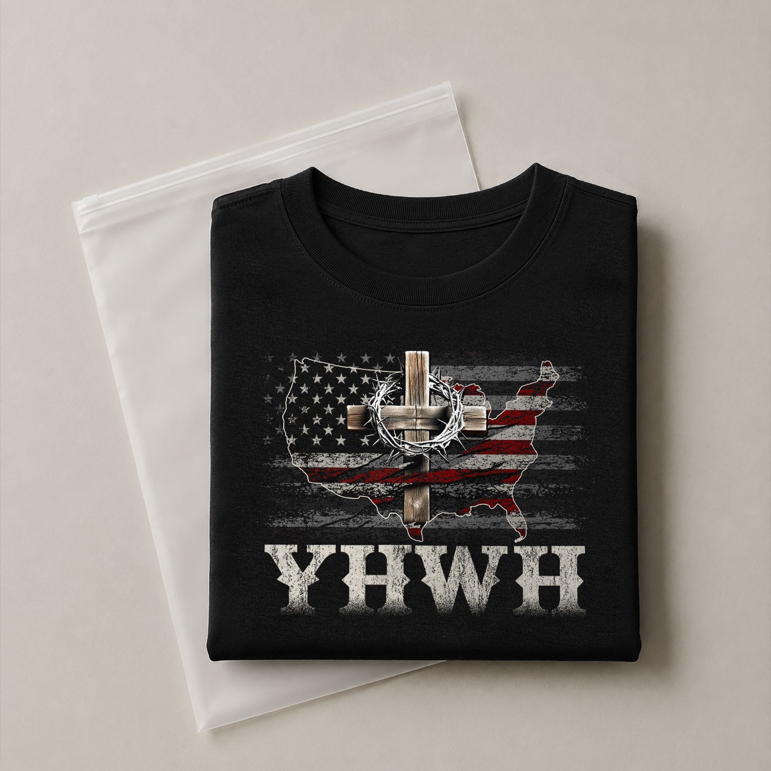 YHWH USA Cross Christian Faith and Patriotism, Christian Tee Shirts - Faith Shirts for Men - Rust Field Wear