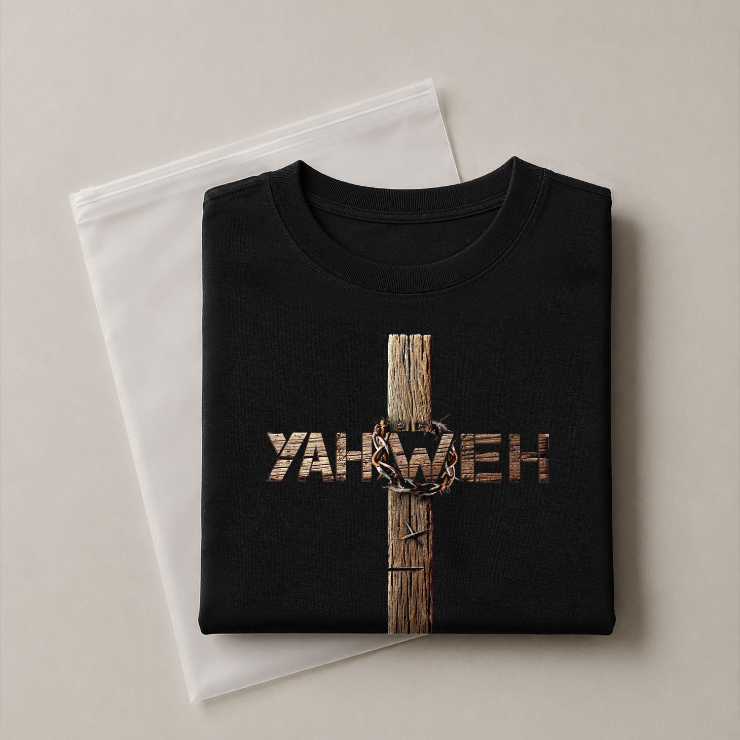 Yahweh Crown of Thorns Wooden Cross Christian, Christian Shirts for Men - Christian Tee Shirts - Rust Field Wear