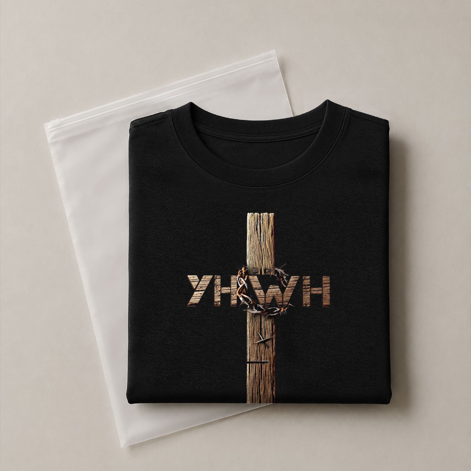 YHWH Cross with Crown of Thorns Faith Statement - Christian Shirts for Men, Faith Based Christian Tee Shirts - Rust Field Wear