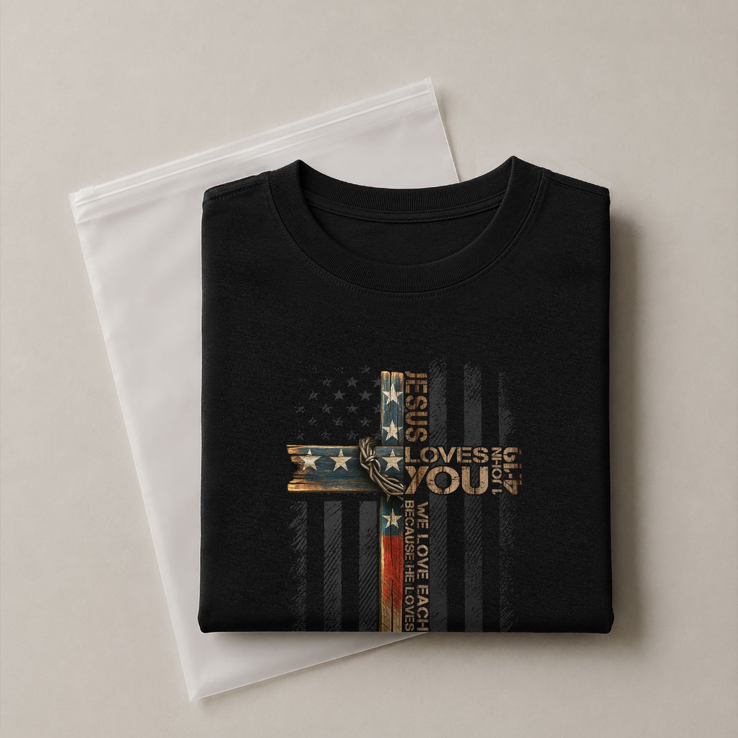 Jesus Loves You American Flag Cross Christian - Christian Shirts for Men, Faith Based Christian Tee Shirts - Rust Field Wear