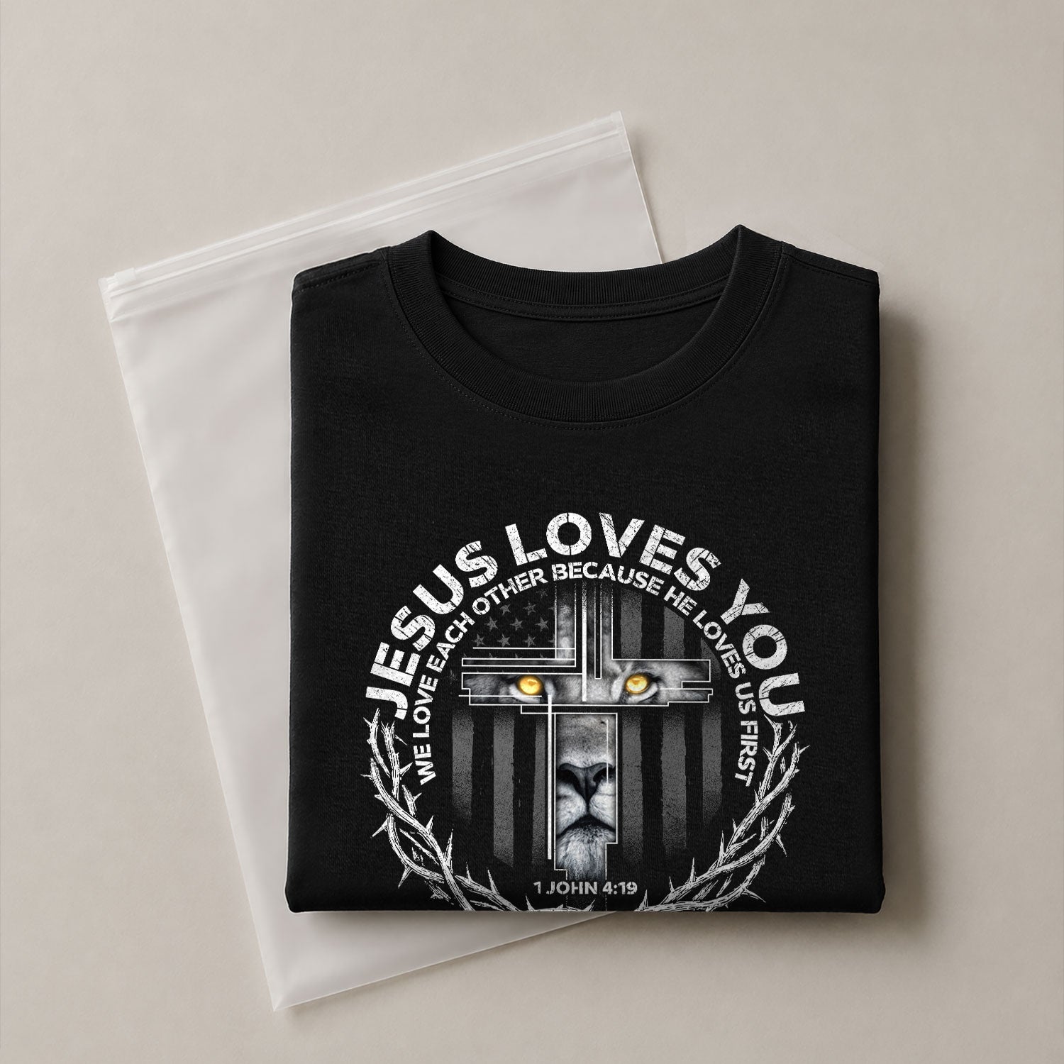 Jesus Loves You Lion Cross Crown of Thorns - Christian Tee Shirts, Christian Shirts for Men - Rust Field Wear