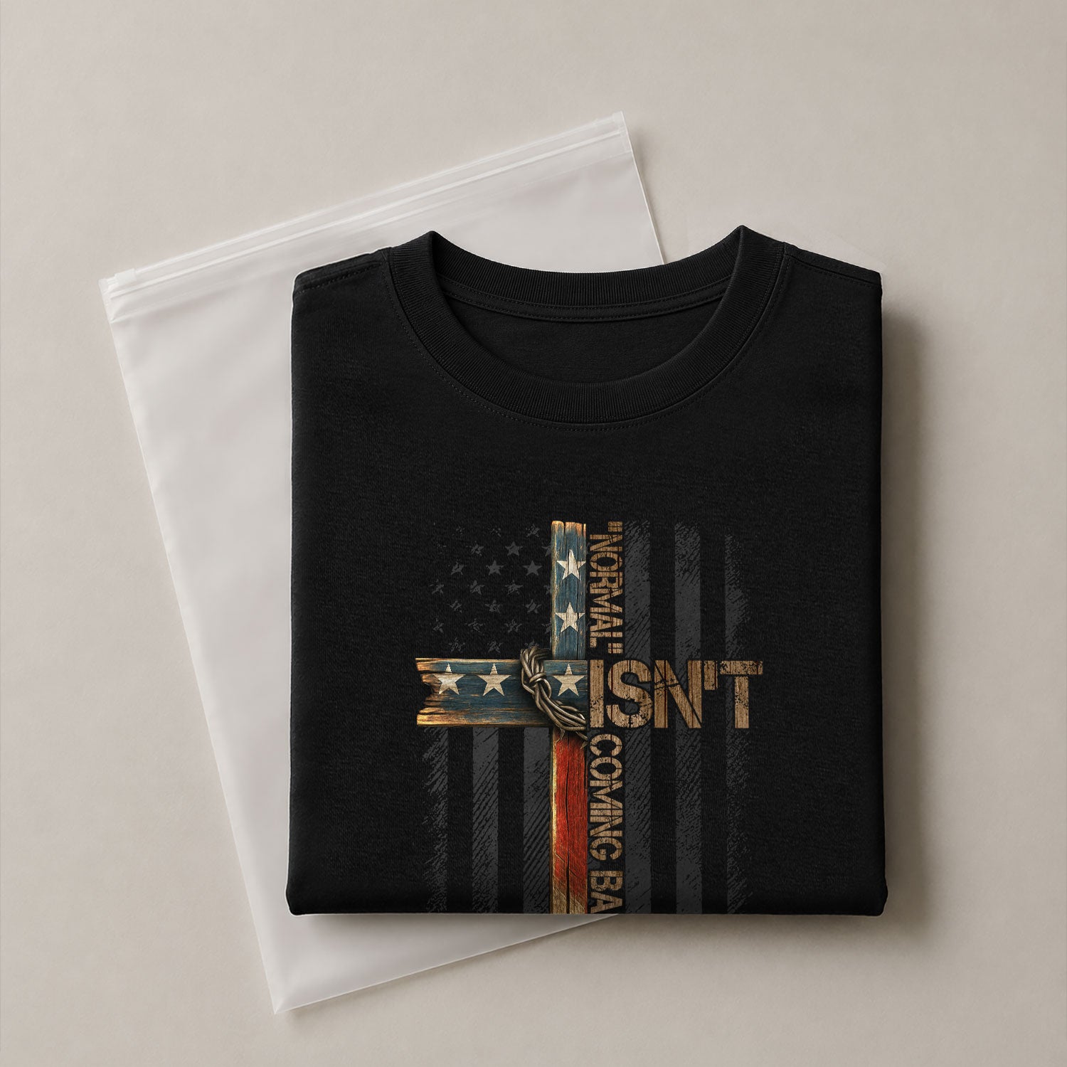 Christian Shirts for Men - Normal Isn’t Coming Back Jesus Is American Flag Cross, Christian Tee Shirts - Rust Field Wear