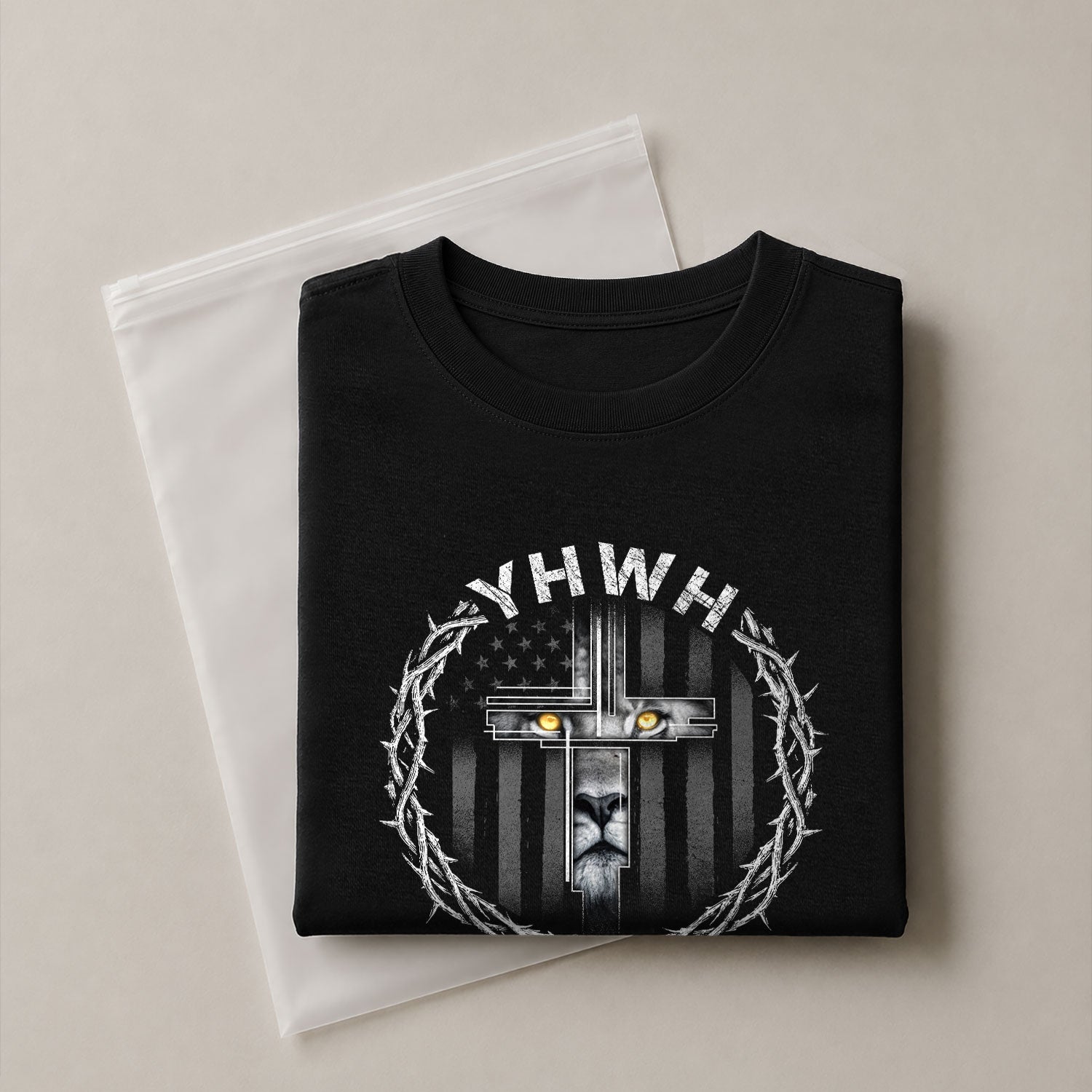 Christian Shirts for Men - YHWH Lion Cross Crown of Thorns Christian, Christian Tee Shirts - Rust Field Wear