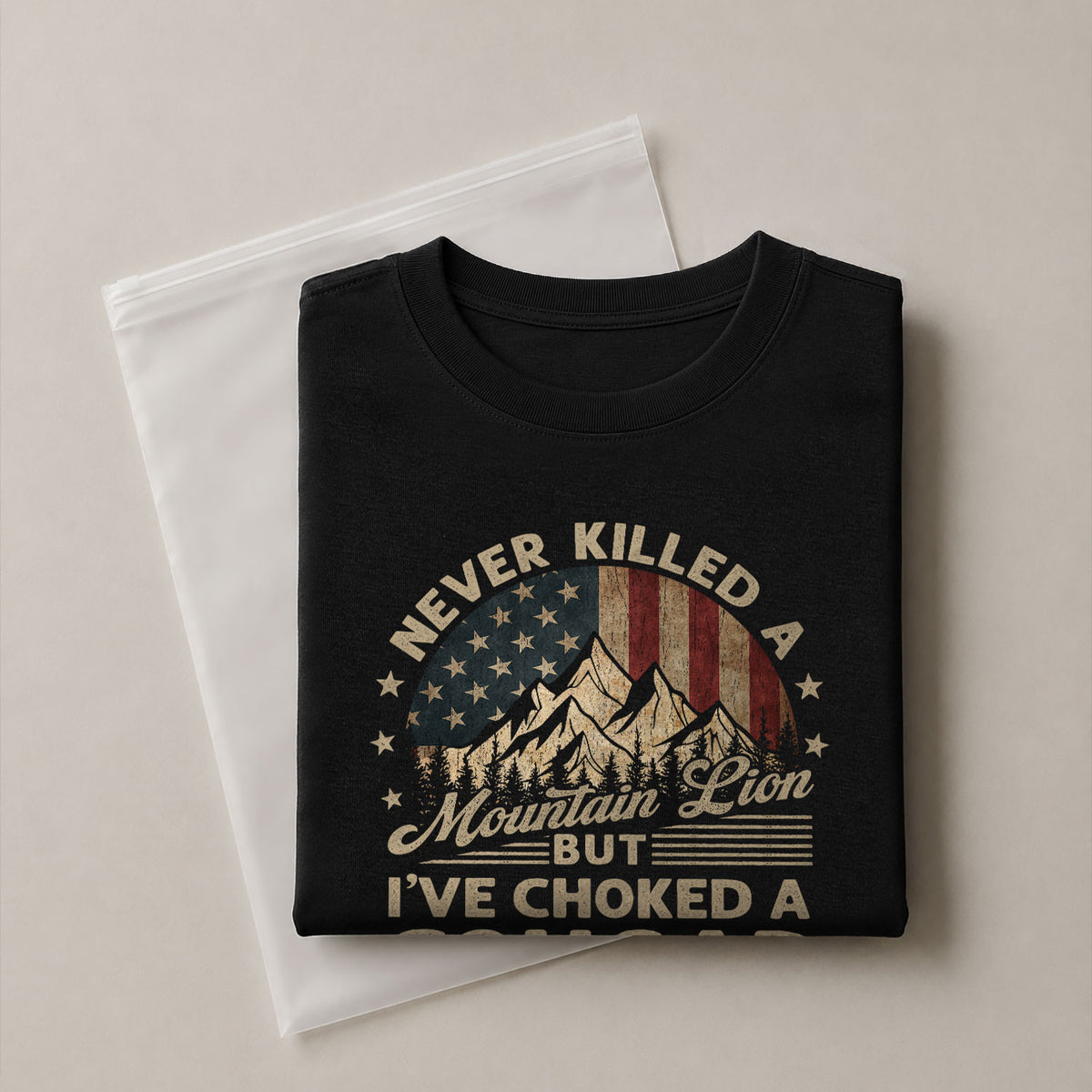 Never Killed A Mountain Lion But Ive Choked A Cougar US Flag Graphic T-Shirt
