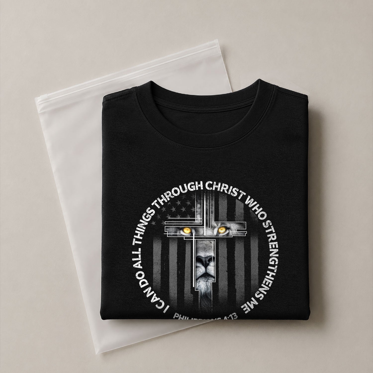 Faith Based Christian Tee Shirts, I Can Do All Things Through Christ Lion Cross - Christian Shirts for Men - Rust Field Wear