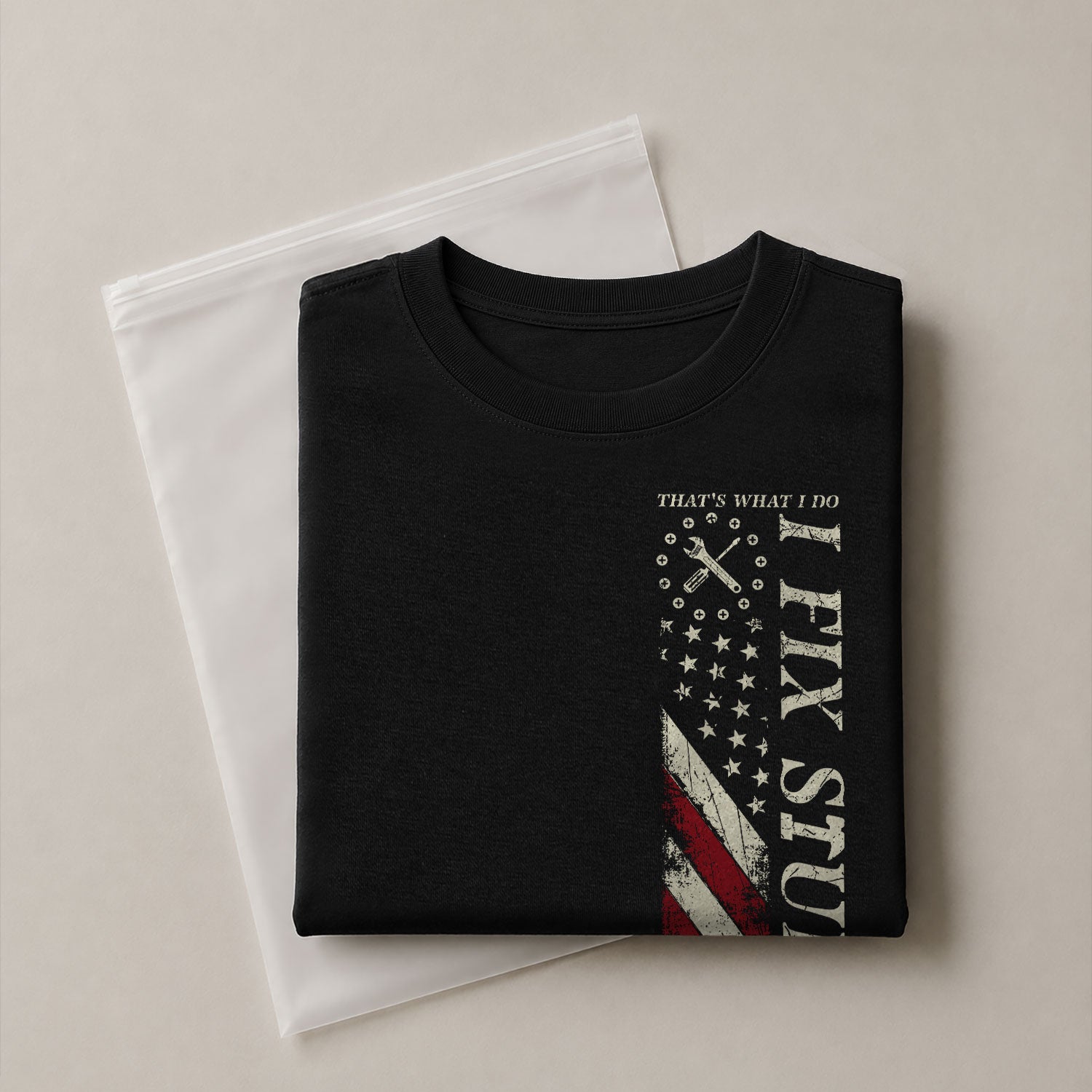 Vertical US Flag Quote Men T-Shirt I Fix Stuff And I Know Things Graphic Chest Print