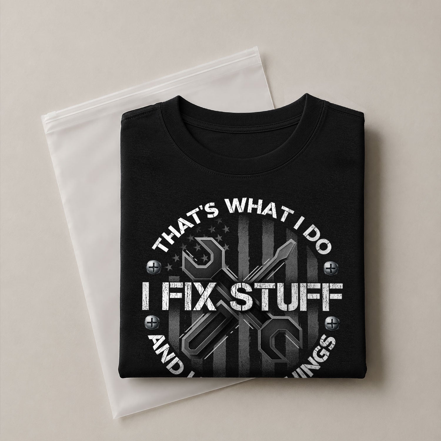 Men Graphic Circular Badge T-Shirt I Fix Stuff And I Know Things Tool Quote Tee