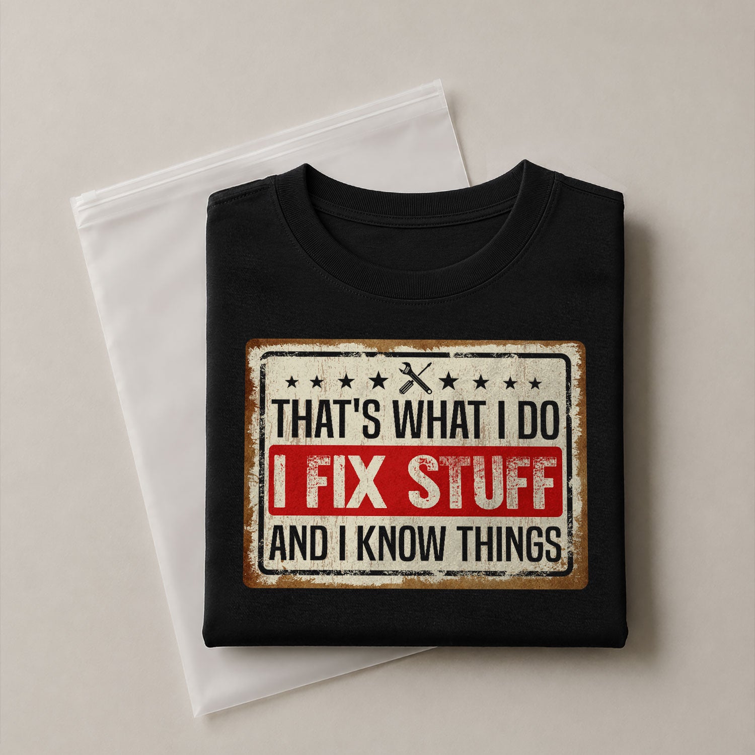 Men Vintage License Plate Graphic T-Shirt I Fix Stuff And I Know Things Sign Tee
