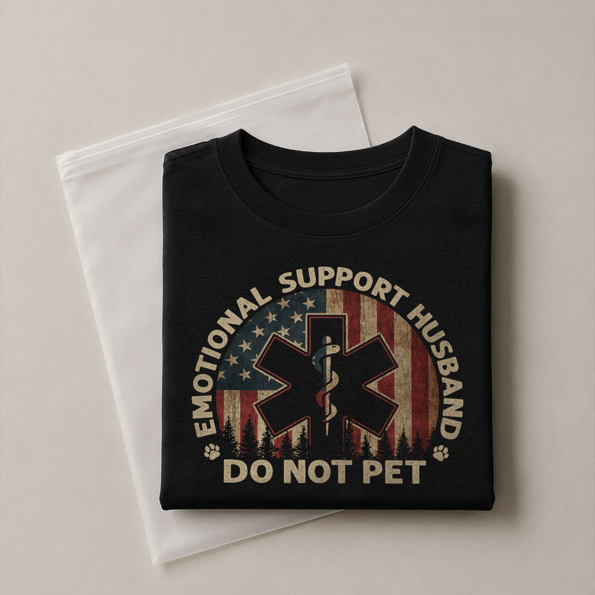 Emotional Support Husband Do Not Pet Humorous Star Graphic Tee Shirt Cotton Apparel