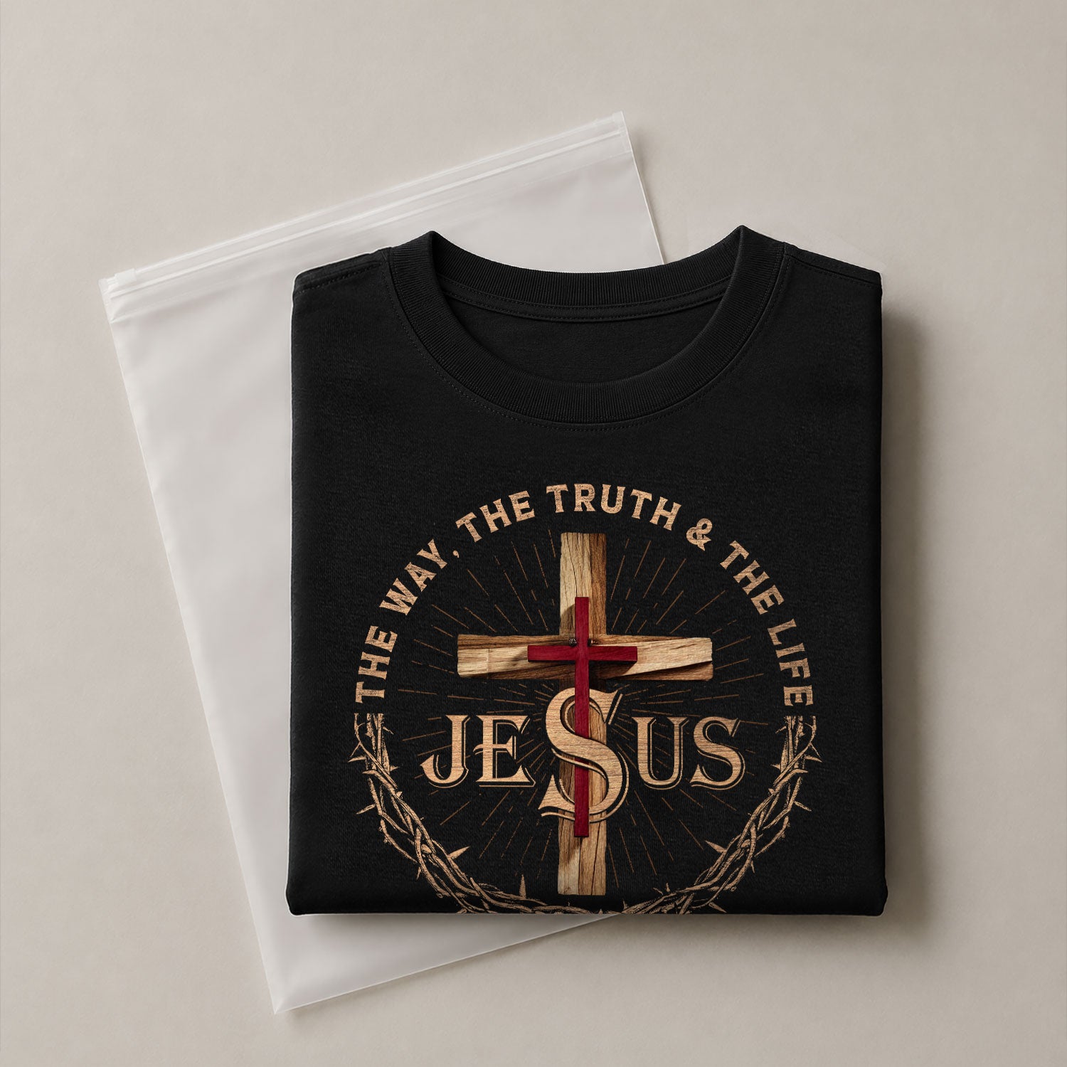 Christian Shirts for Men, The Way The Truth The Life Jesus Cross Crown Christian - Christian Tee Shirts - Rust Field Wear
