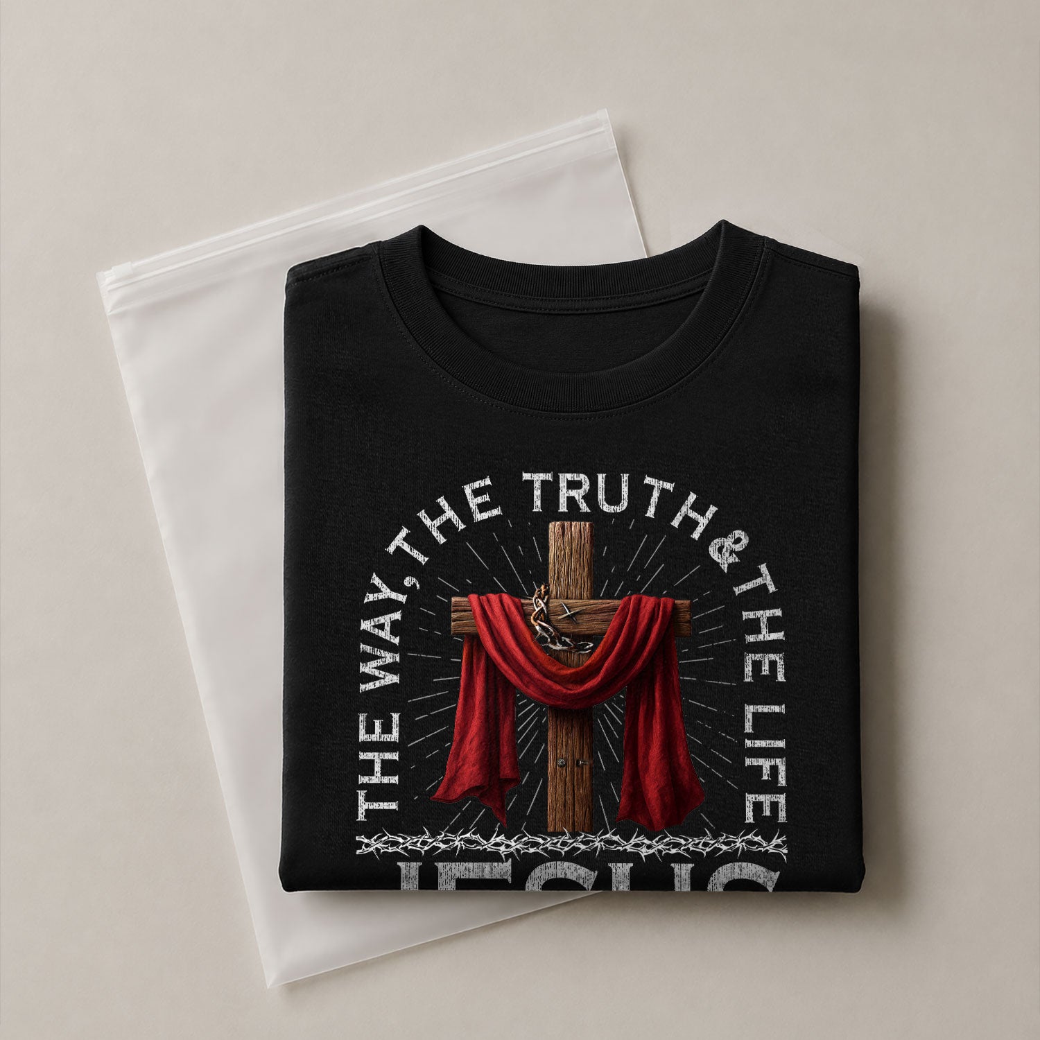 The Way The Truth The Life John 14:6 Jesus Cross Red Cloth, Christian Tee Shirts - Faith Shirts for Men - Rust Field Wear