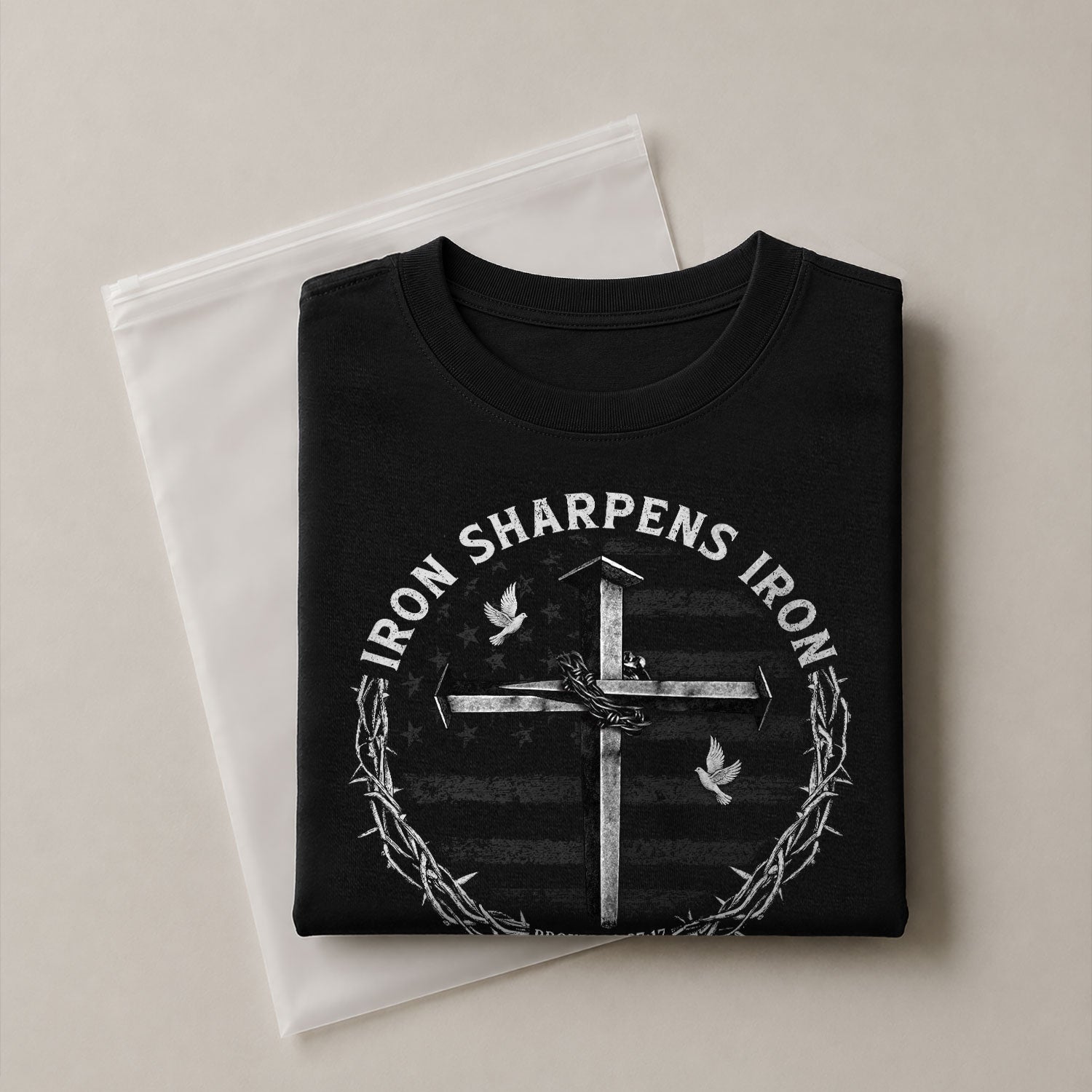 Christian Shirts for Men - Iron Sharpens Iron Cross Proverbs 27:17 Christian, Christian Tee Shirts - Rust Field Wear