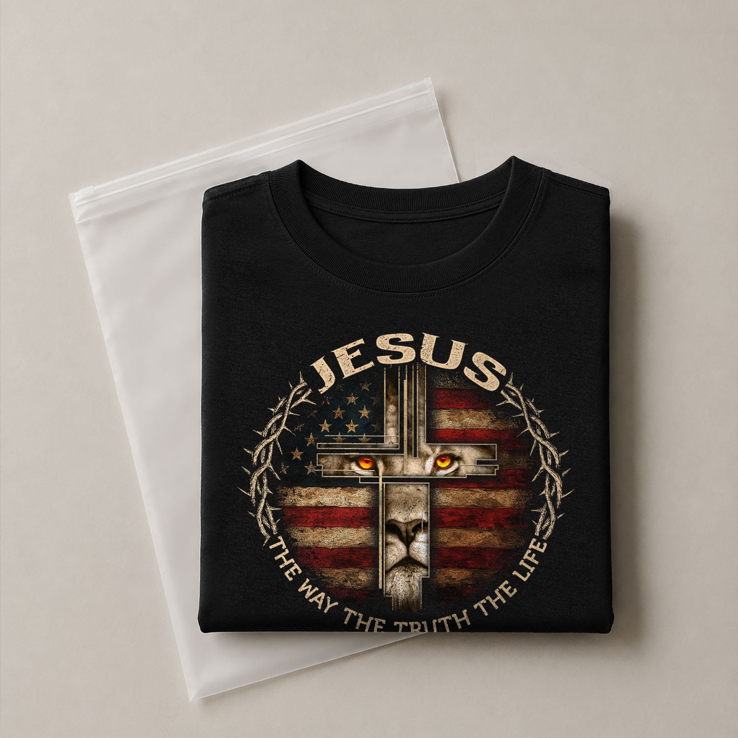 Jesus Lion Cross The Way The Truth The Life, Christian Tee Shirts - Faith Shirts for Men - Rust Field Wear