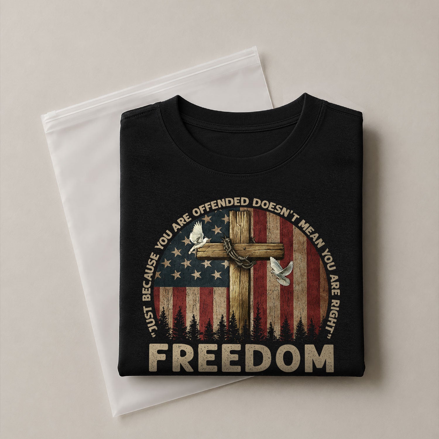 Freedom “Offended Doesn’t Mean You Are Right” Memorial Faith Cross - Freedom Shirts for Men, Patriotic T Shirts - Rust Field Wear