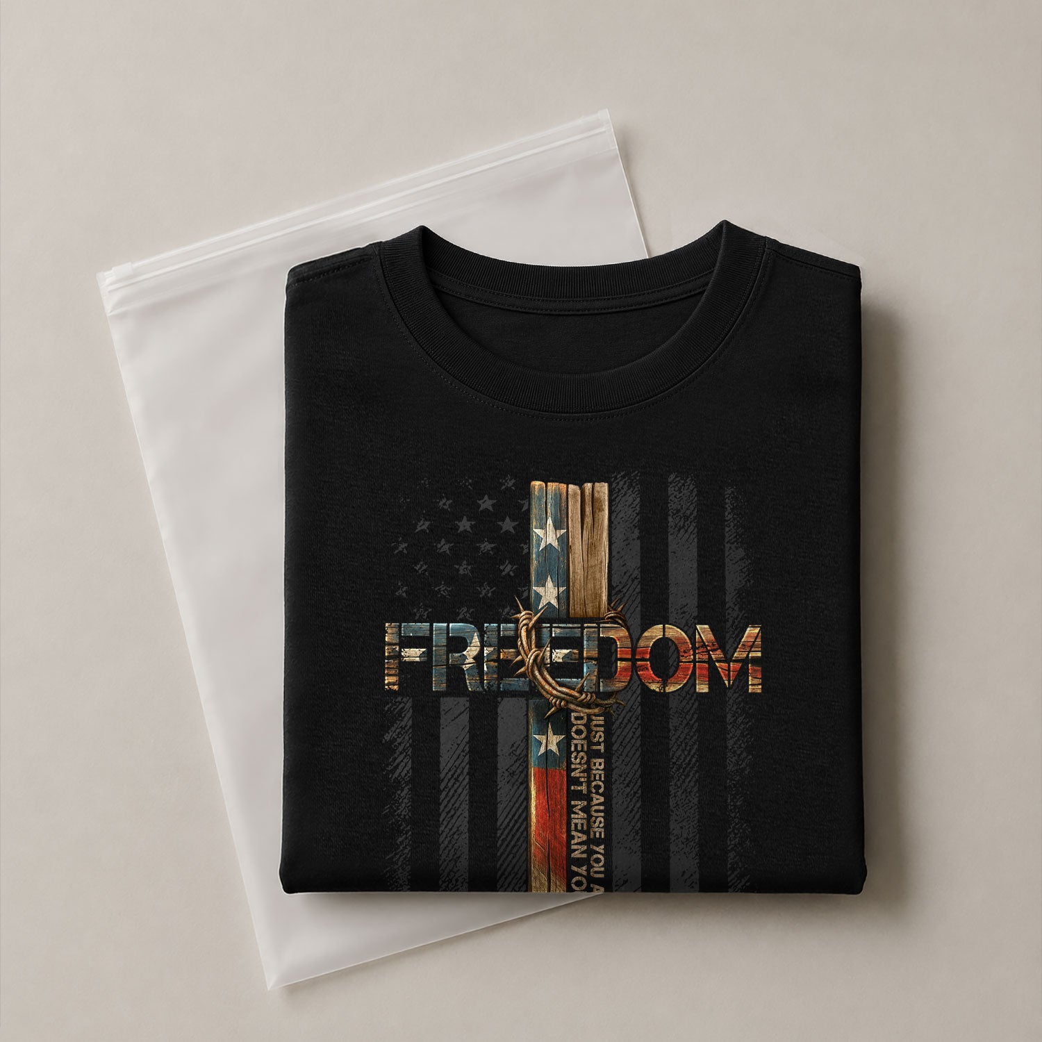 Freedom T Shirt, Freedom Memorial American Flag Cross - Freedom Shirts for Men - Rust Field Wear
