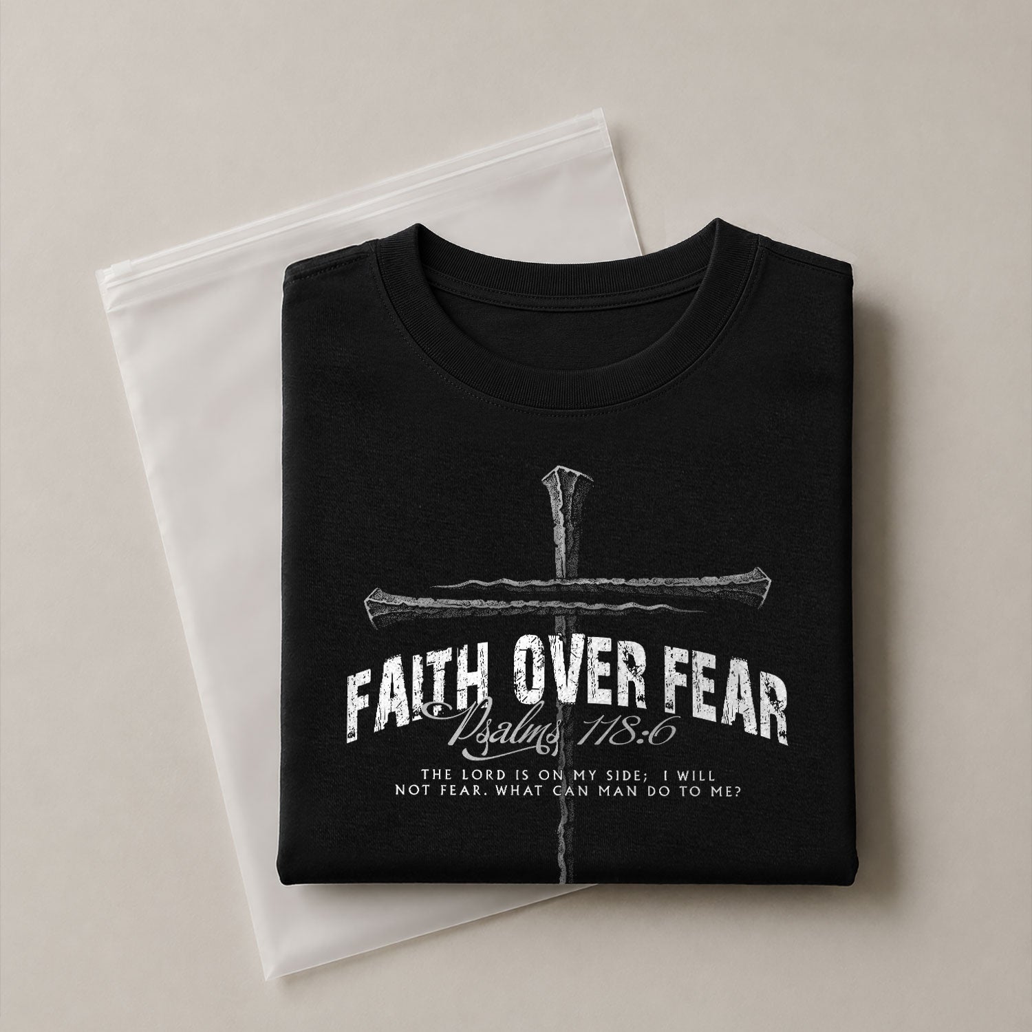 Faith Based Christian Tee Shirts, Faith Over Fear Psalm 118:6 Cross - Christian Shirts for Men - Rust Field Wear