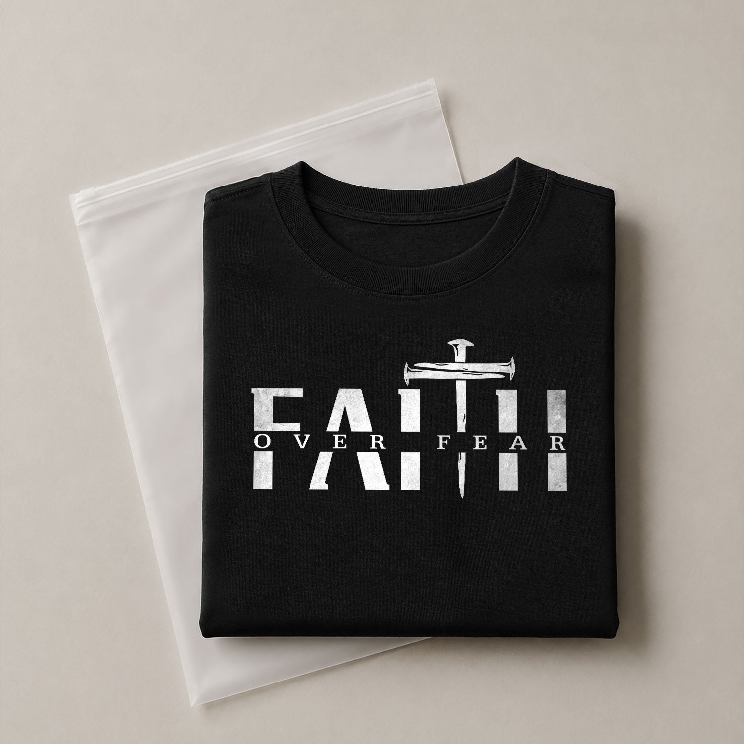 Christian Shirts for Men, Faith Over Fear Sword Cross - Christian Tee Shirts - Rust Field Wear