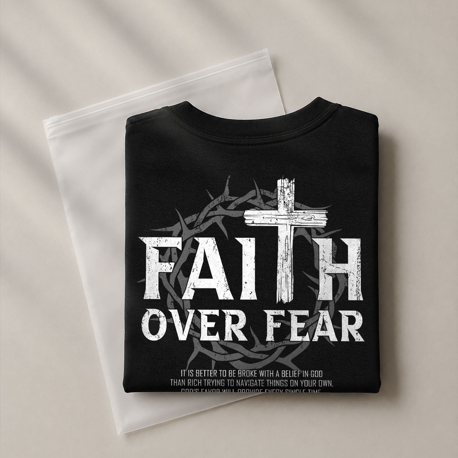 Faith Based Christian Tee Shirts, Faith Over Fear Wooden Cross Crown Christian - Christian Shirts for Men - Rust Field Wear