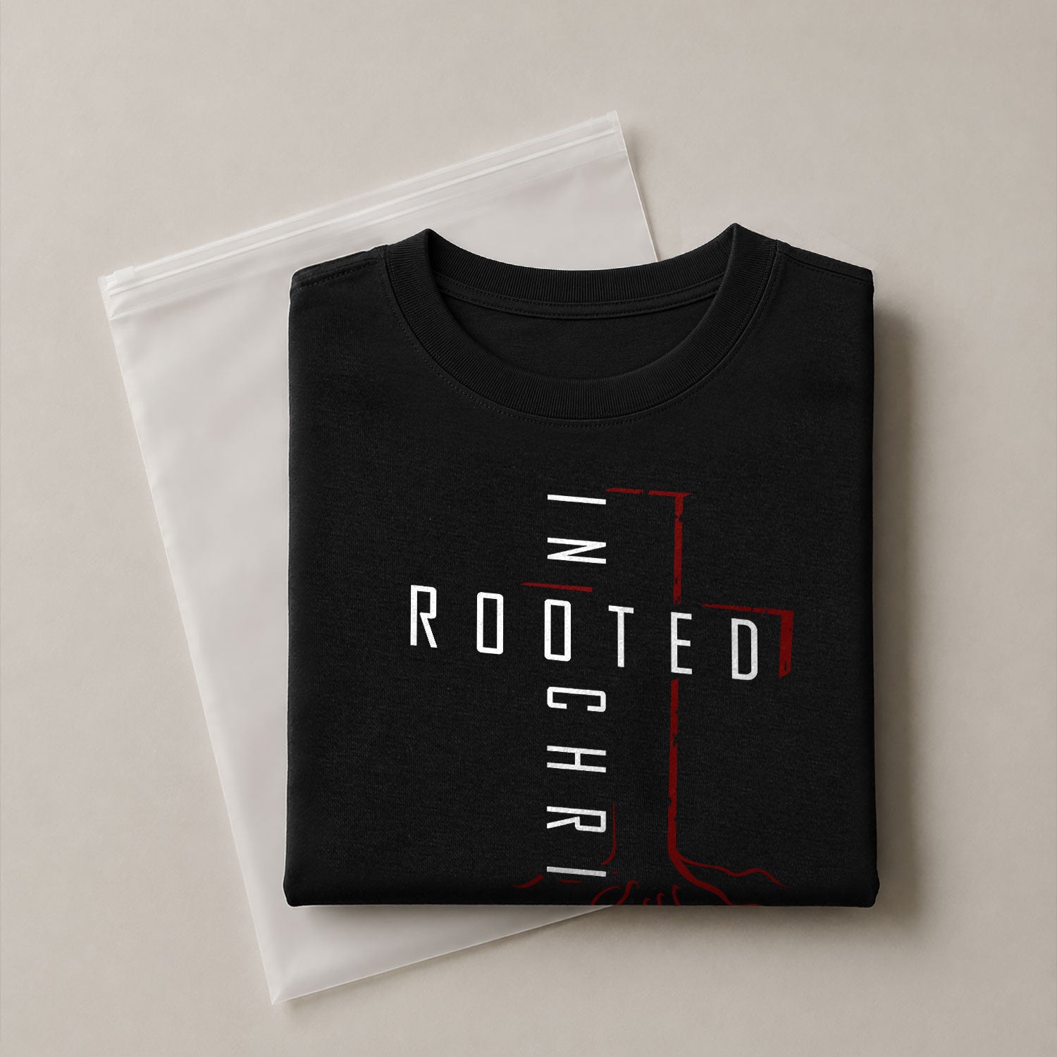 Christian Tee Shirts, Rooted In Christ Red Cross and Roots Christian - Christian Shirts for Men - Rust Field Wear