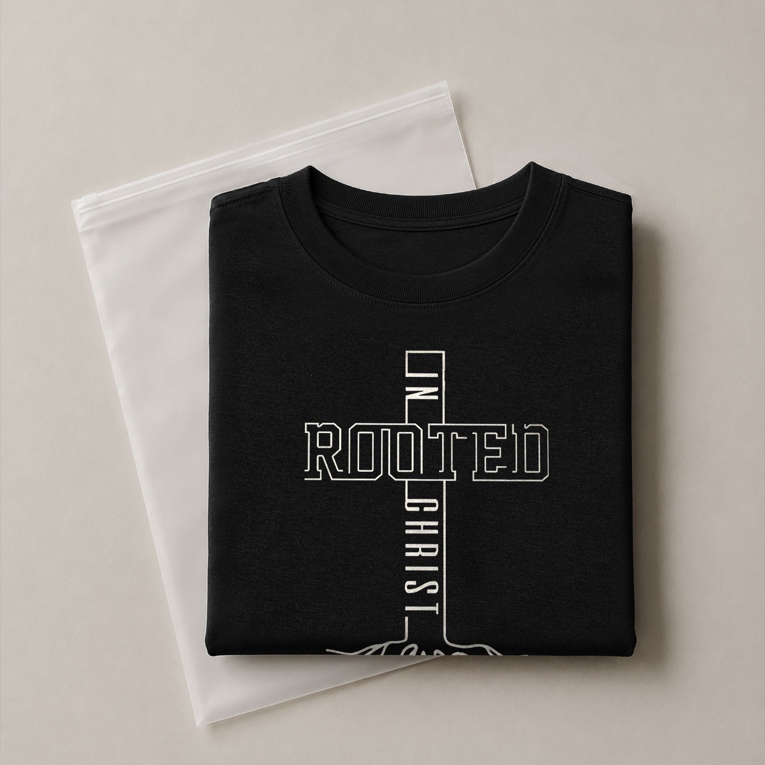 Rooted In Christ Bold Cross Roots Christian, Christian Tee Shirts - Faith Shirts for Men - Rust Field Wear