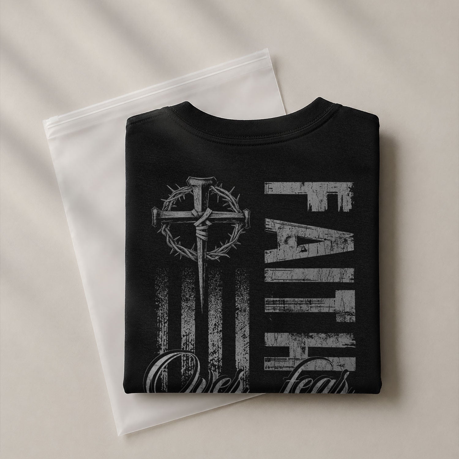 Christian Shirts for Men, Faith Over Fear Psalms 118:6 American Flag Cross Christian - Christian Tee Shirts - Rust Field Wear