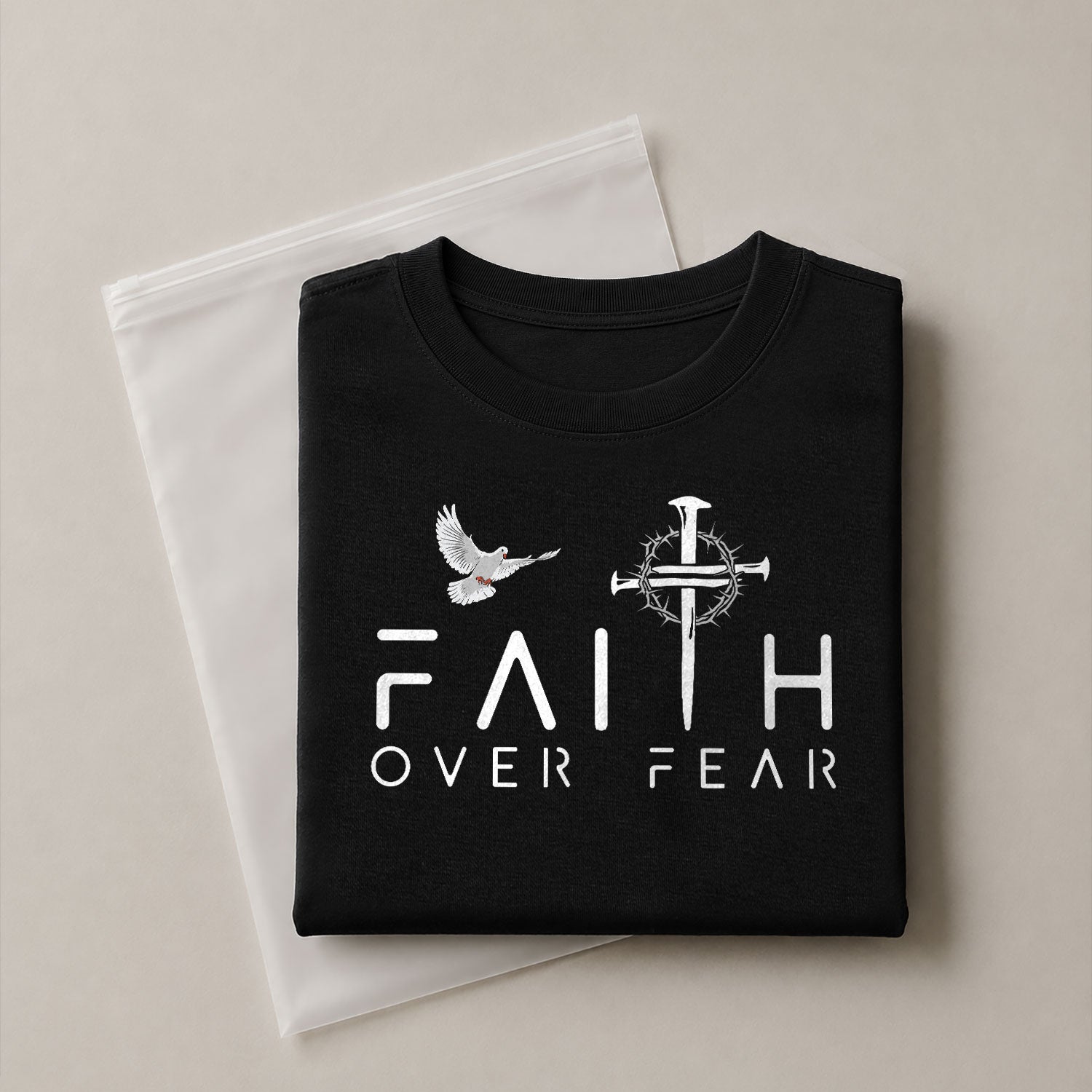 Christian Shirts for Men - Faith Over Fear Dove and Nail Cross Christian, Christian Tee Shirts - Rust Field Wear