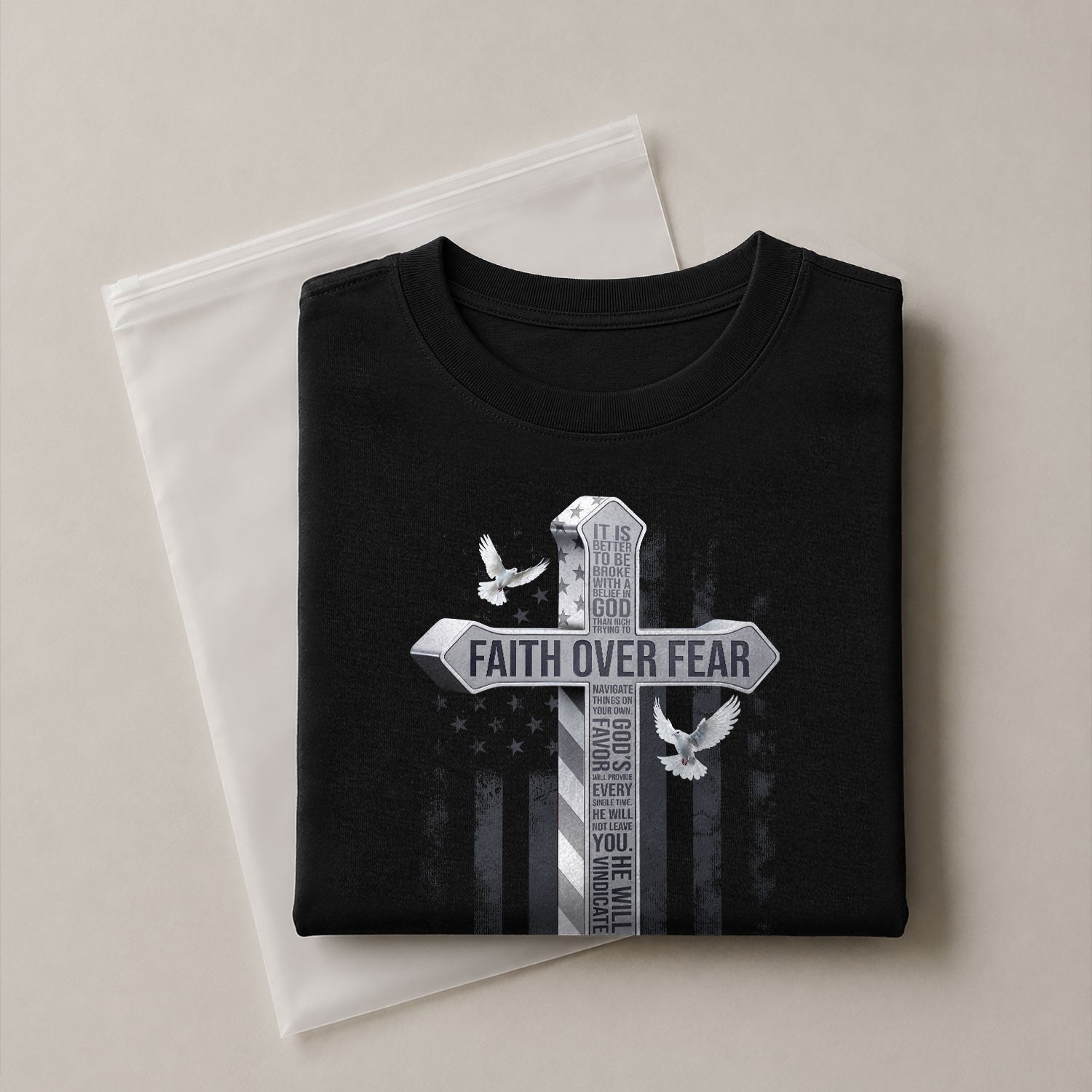 Faith Over Fear American Flag Cross Dove Christian, Christian Shirts for Men - Christian Tee Shirts - Rust Field Wear