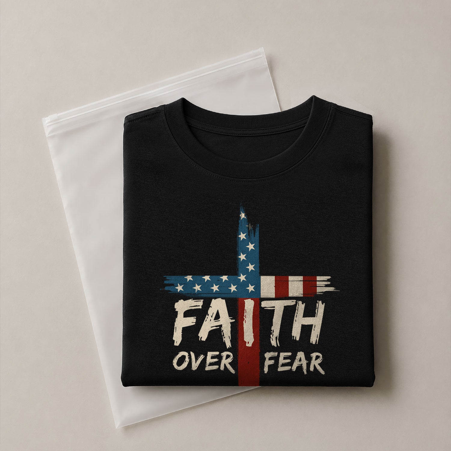 Christian Tee Shirts, Faith Over Fear USA Flag Cross Christian - Christian Shirts for Men - Rust Field Wear