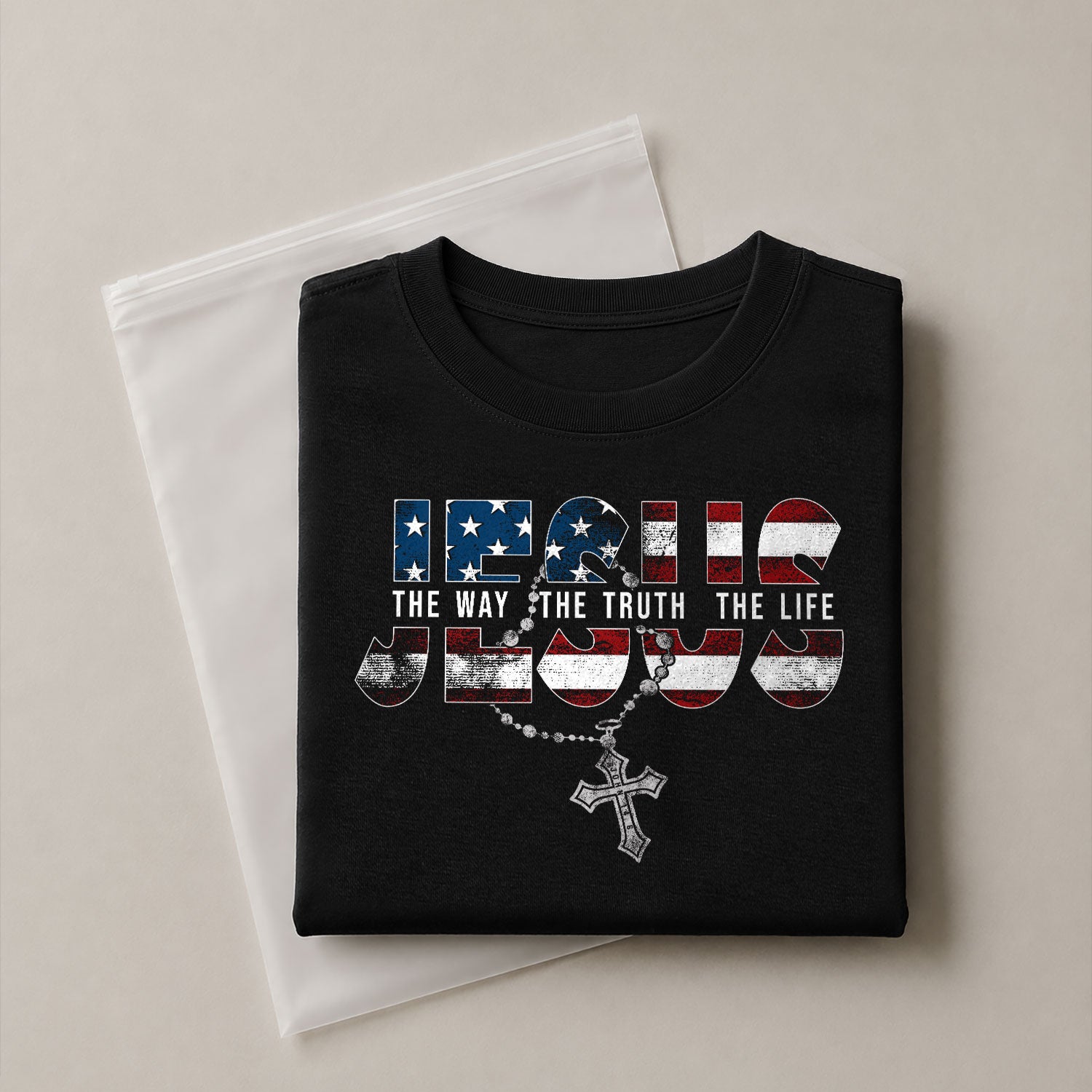 Jesus The Way The Truth The Life USA Flag Rosary Cross Christian, Christian Tee Shirts - Faith Shirts for Men - Rust Field Wear