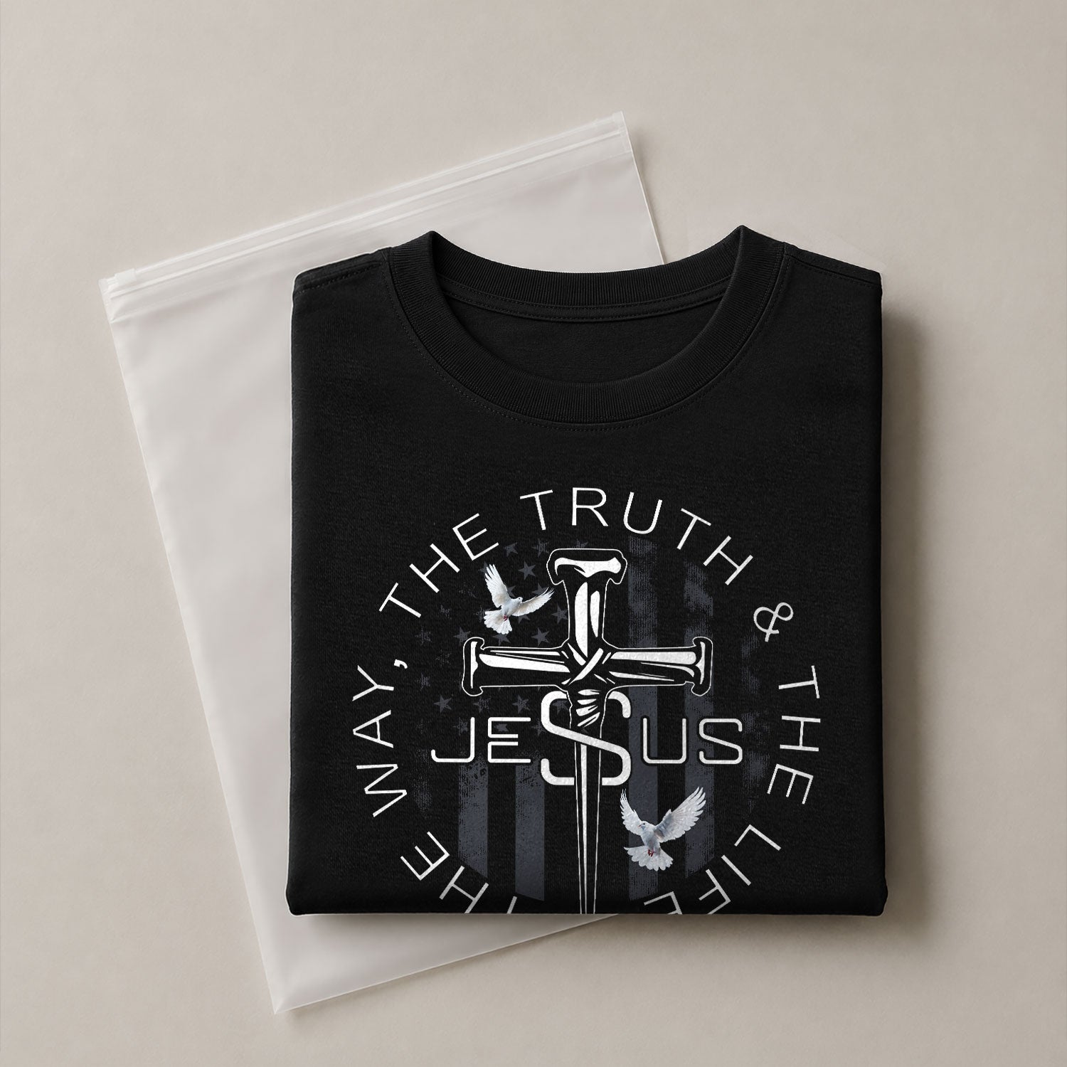 Christian Shirts for Men - Jesus The Way The Truth The Life Nail Cross Dove Christian, Christian Tee Shirts - Rust Field Wear
