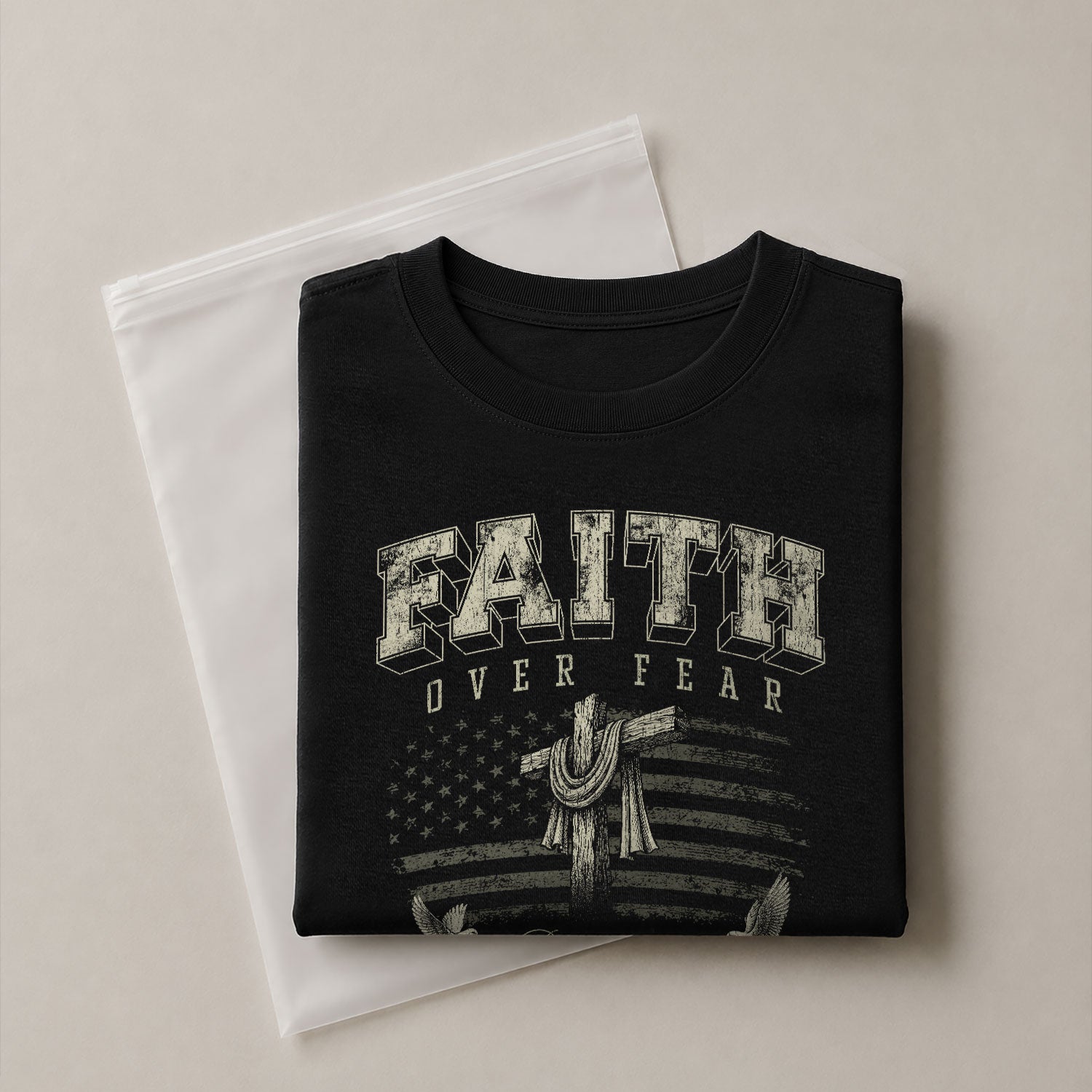 Christian Shirts for Men - Faith Over Fear American Flag Cross Doves Psalms 118:6 Christian, Christian Tee Shirts - Rust Field Wear