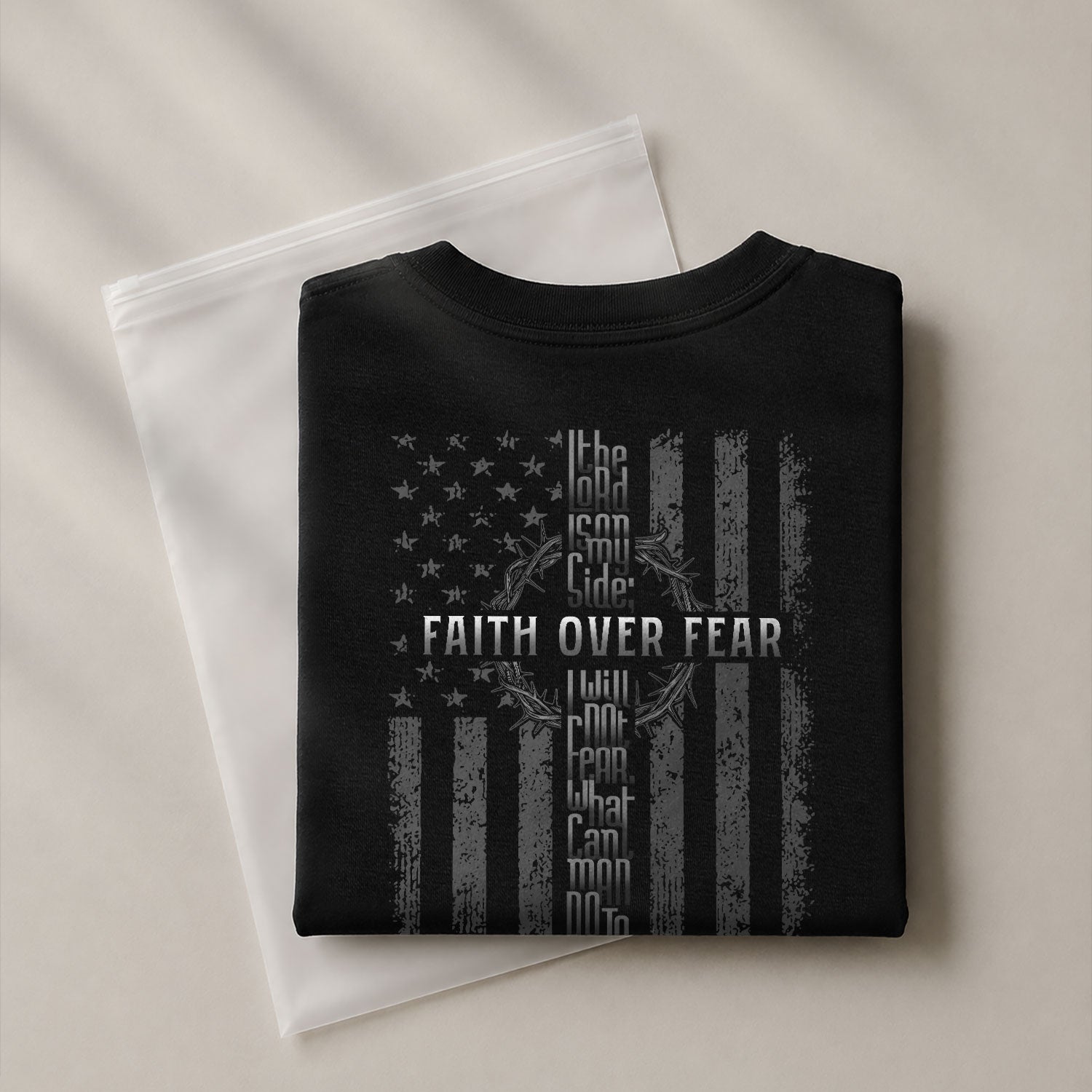 Christian Shirts for Men, Faith Over Fear American Flag Cross Psalms 118:6 Christian - Christian Tee Shirts - Rust Field Wear