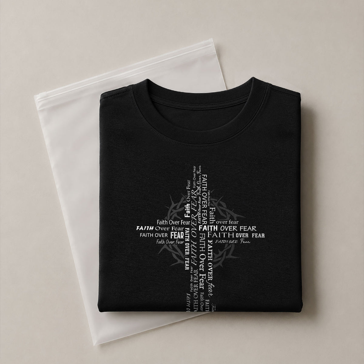 Faith Based Christian Tee Shirts, Faith Over Fear Typography Cross Christian - Christian Shirts for Men - Rust Field Wear