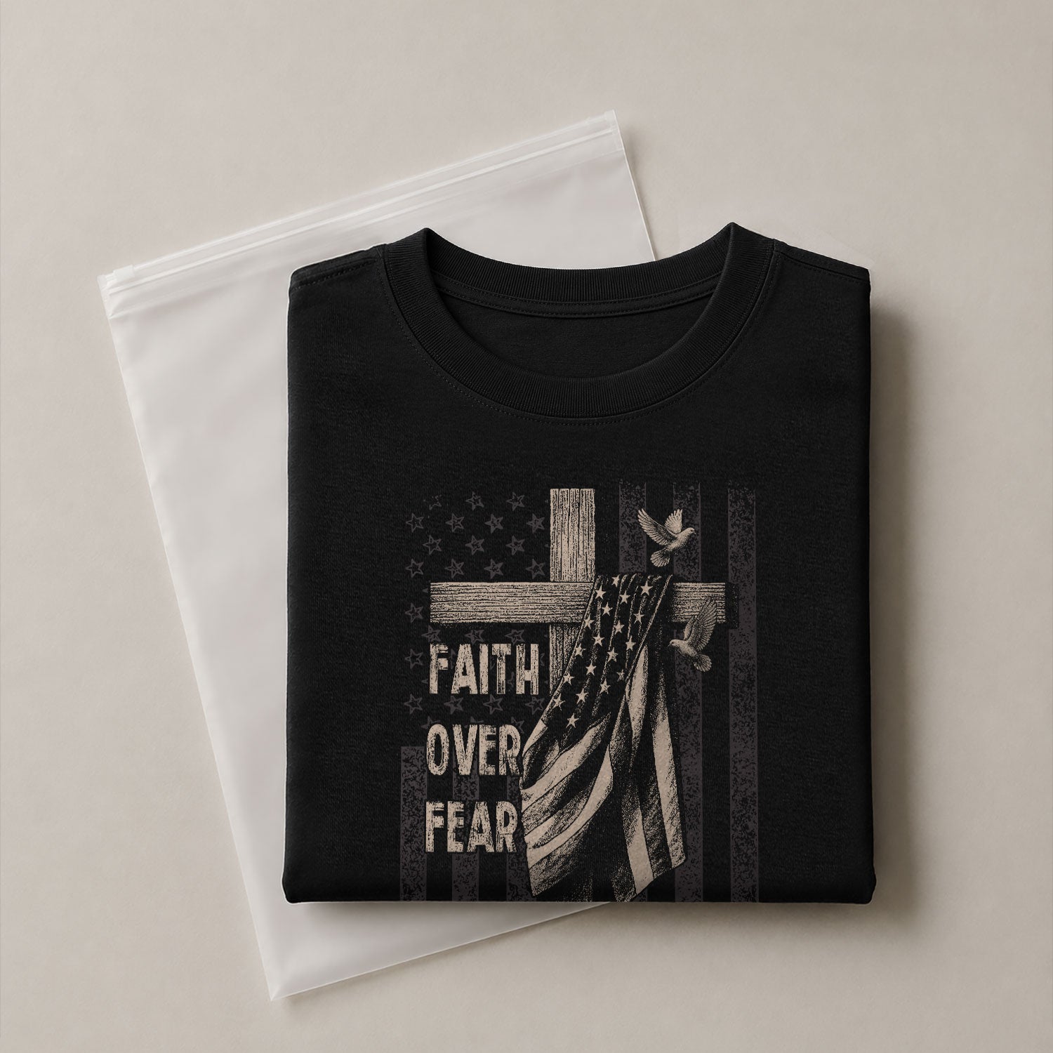Faith Over Fear Cross With American Flag Psalms 118:6 Christian - Christian Shirts for Men, Faith Based Christian Tee Shirts - Rust Field Wear