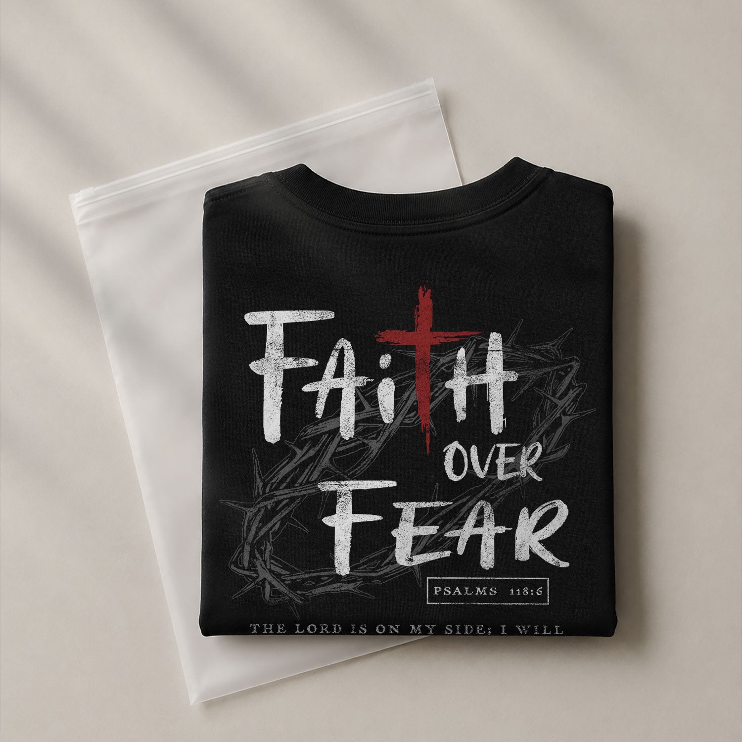 Christian Tee Shirts, Faith Over Fear Cross Crown of Thorns Psalms 118:6 Christian - Christian Shirts for Men - Rust Field Wear