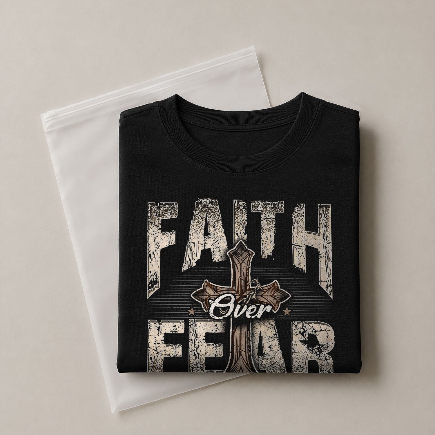 Faith Over Fear Christian Vintage Cross Crown Design, Christian Shirts for Men - Christian Tee Shirts - Rust Field Wear