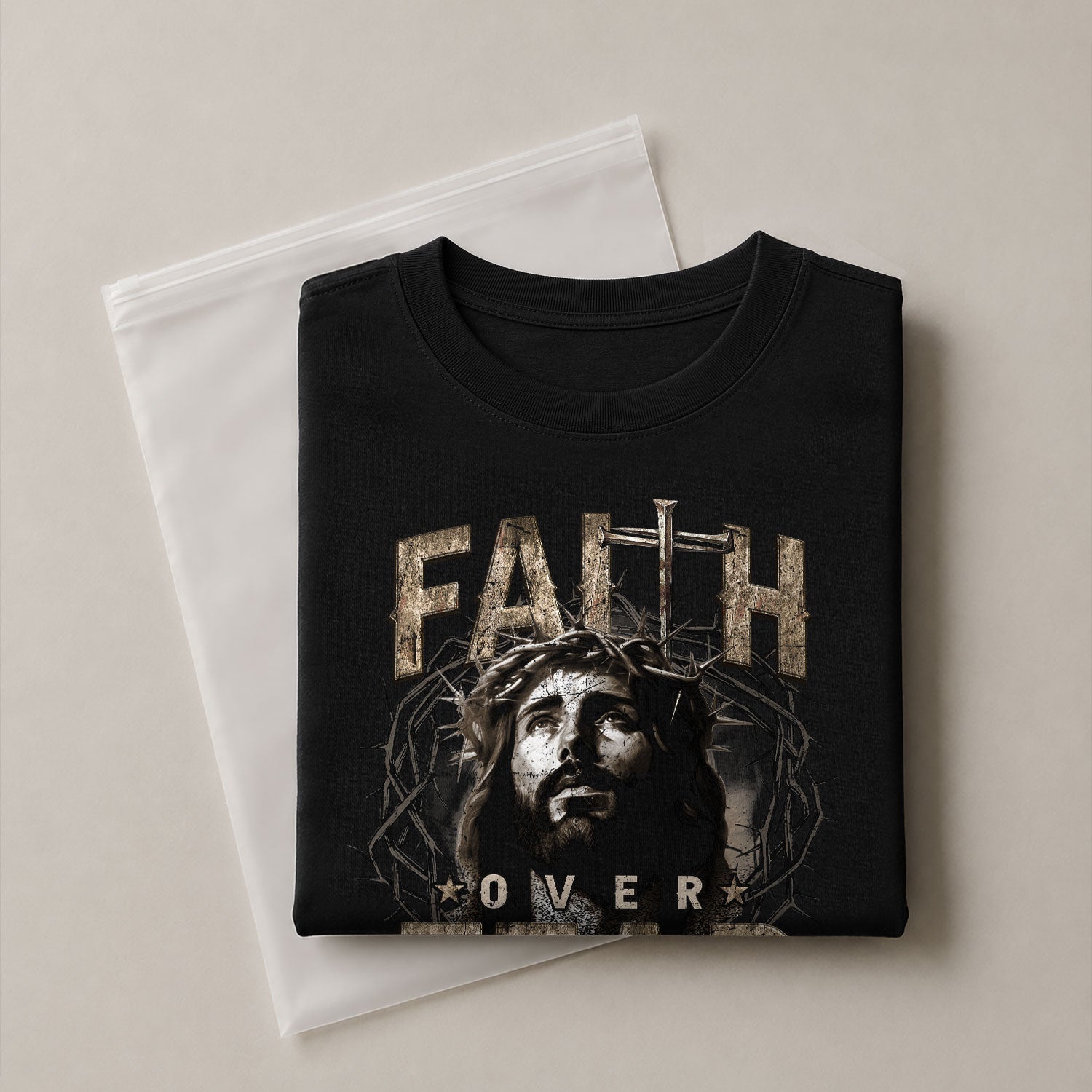Faith Over Fear Christian Jesus Crown Cross Design, Christian Tee Shirts - Faith Shirts for Men - Rust Field Wear