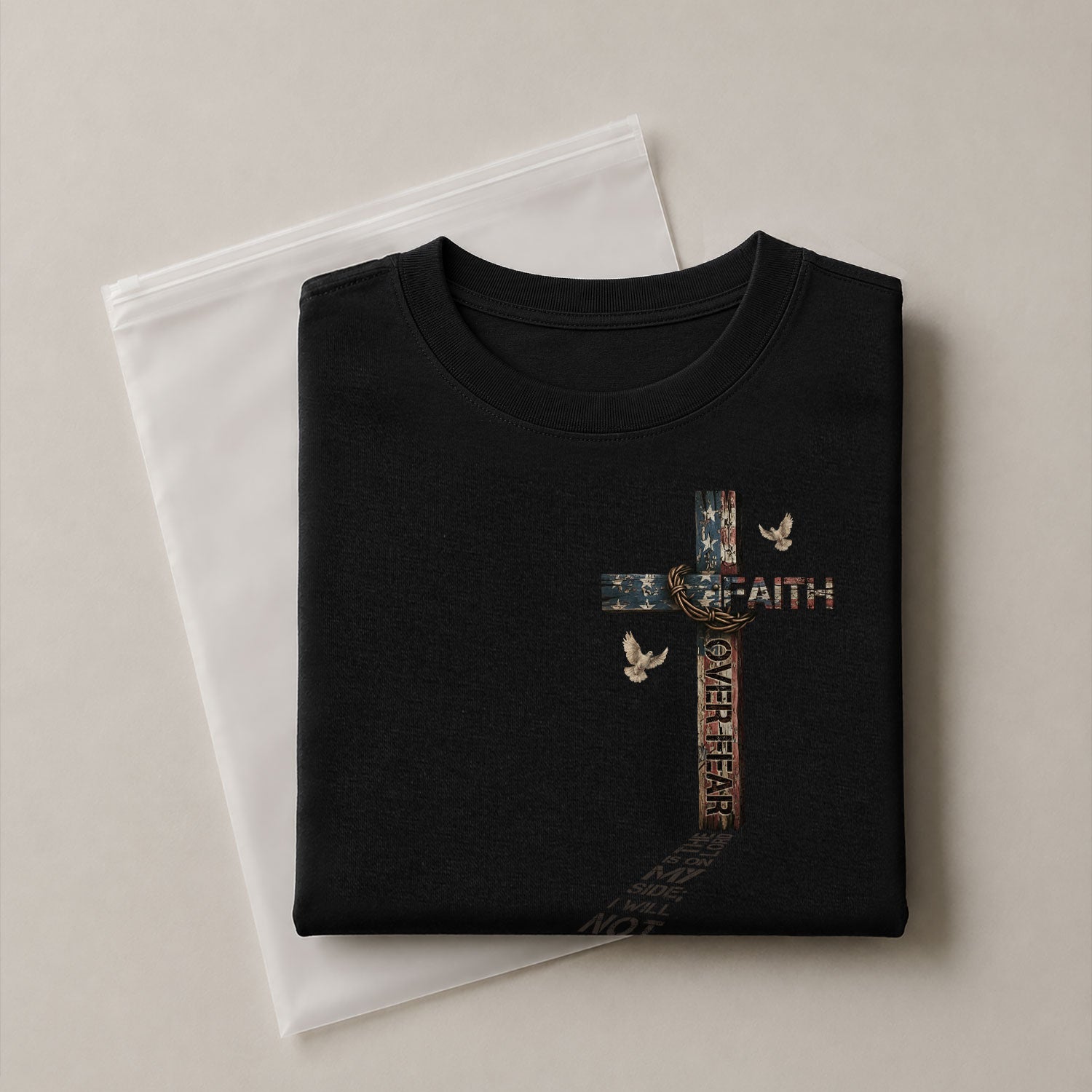Faith Over Fear Cross American Flag Christian Psalm 118:6 Design, Christian Shirts for Men - Christian Tee Shirts - Rust Field Wear