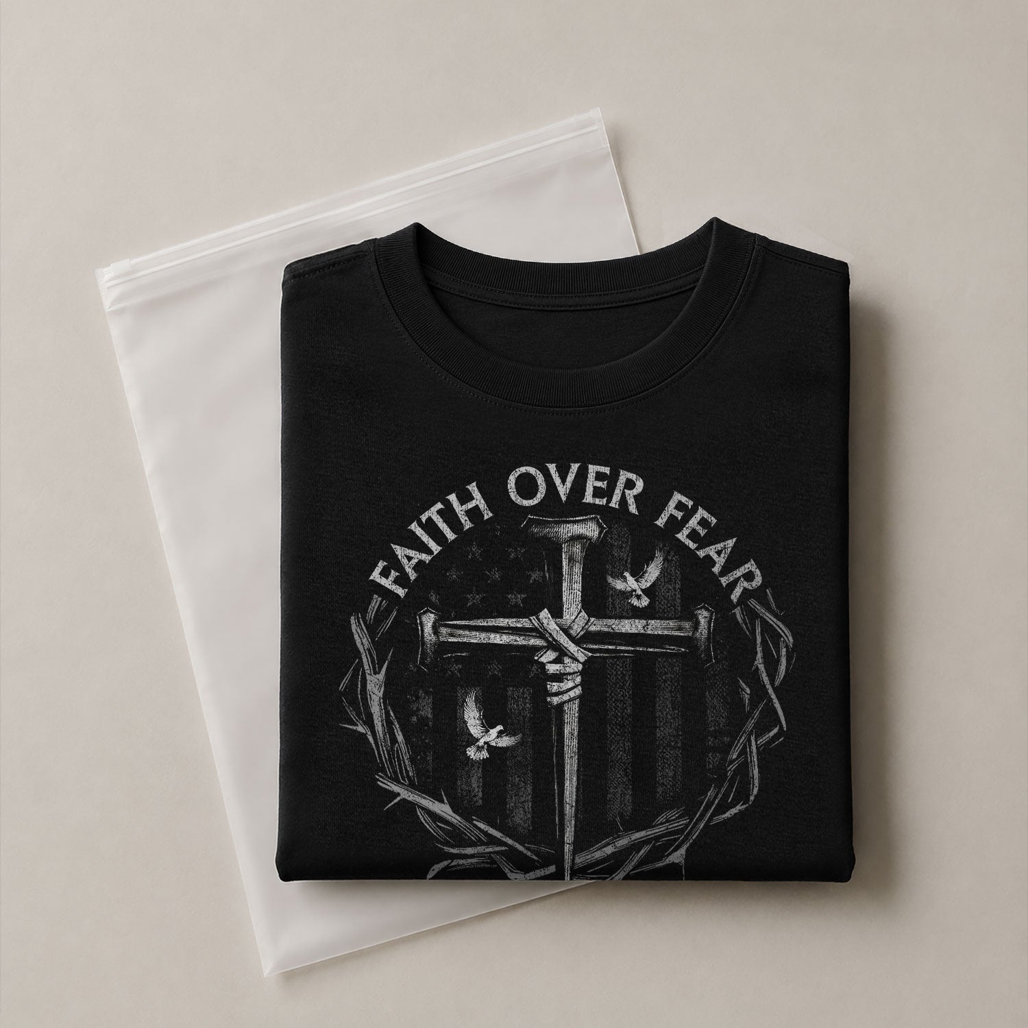 Christian Tee Shirts, Faith Over Fear American Flag Psalm 118:6 Christian - Christian Shirts for Men - Rust Field Wear