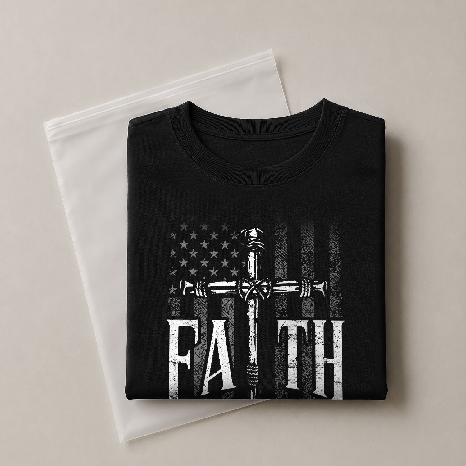 Christian Shirts for Men - Faith Over Fear Christian American Flag Cross Sword Design, Christian Tee Shirts - Rust Field Wear
