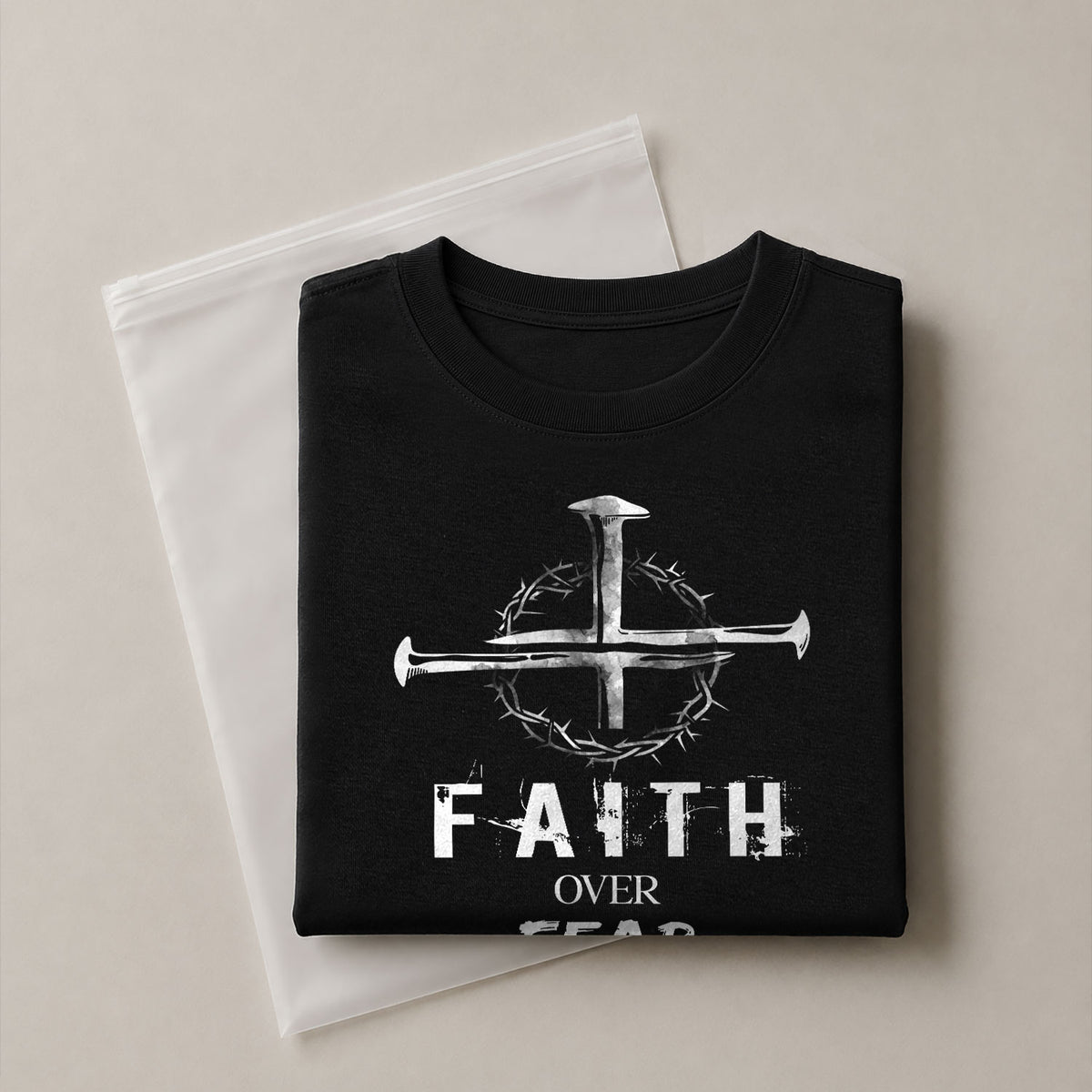 Faith Over Fear Christian Nail Cross Crown Thorns Religious - Christian Shirts for Men, Faith Based Christian Tee Shirts - Rust Field Wear