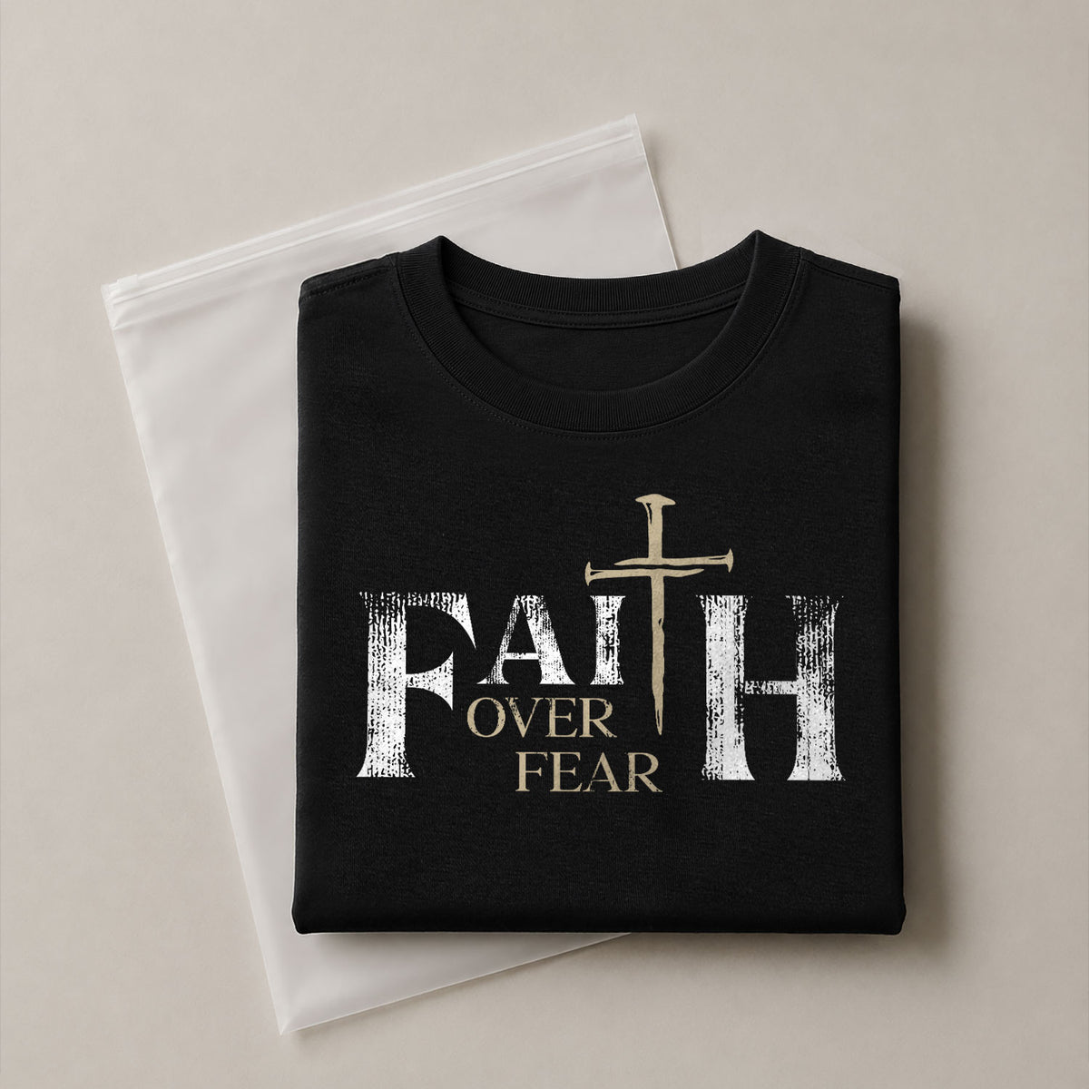 Faith Over Fear Christian Nail Cross Patriotic Religious, Christian Shirts for Men - Christian Tee Shirts - Rust Field Wear