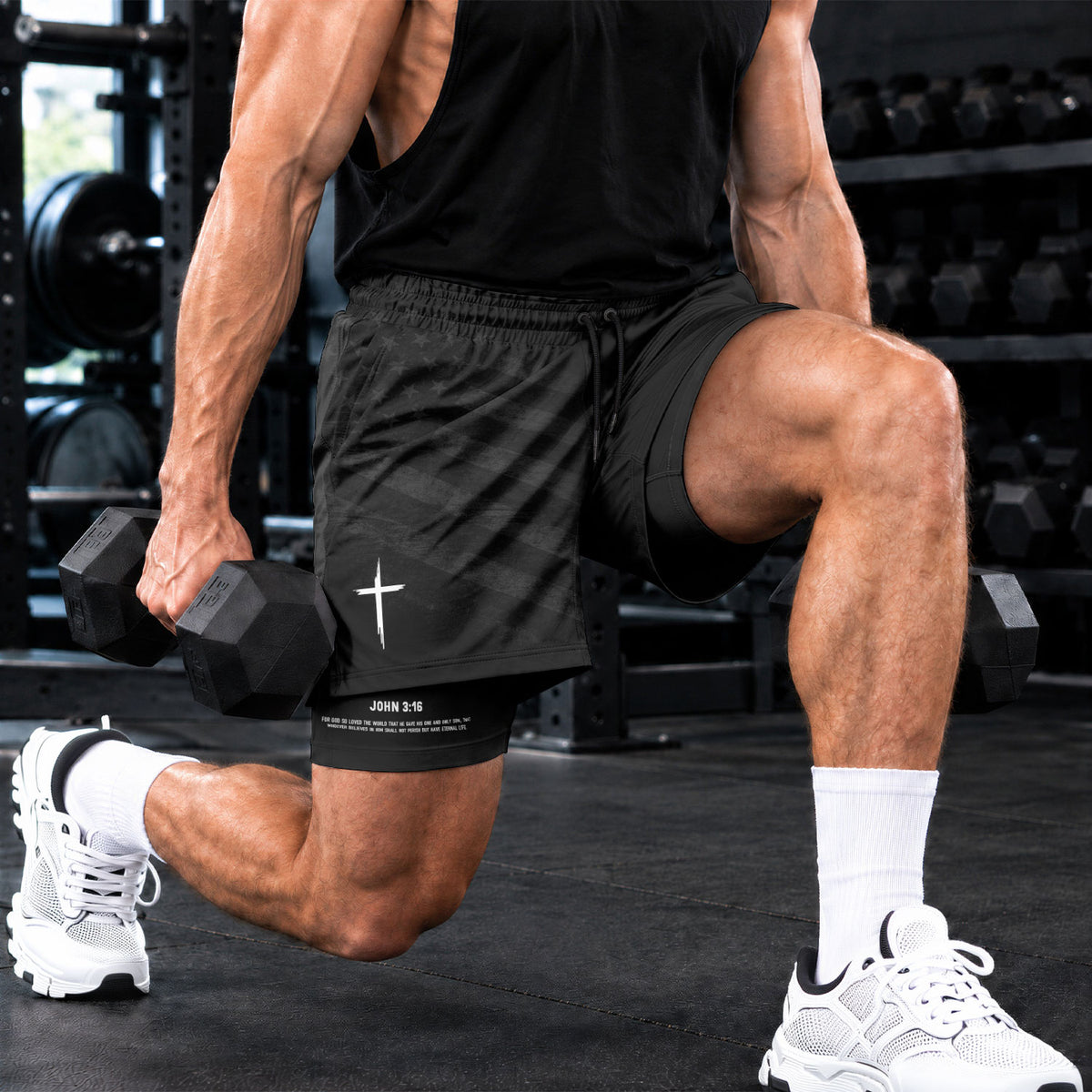 John 3:16 Bible Verse Lion of Judah Christian Gym Shorts Men Athletic Performance Wear - Rust Field Wear