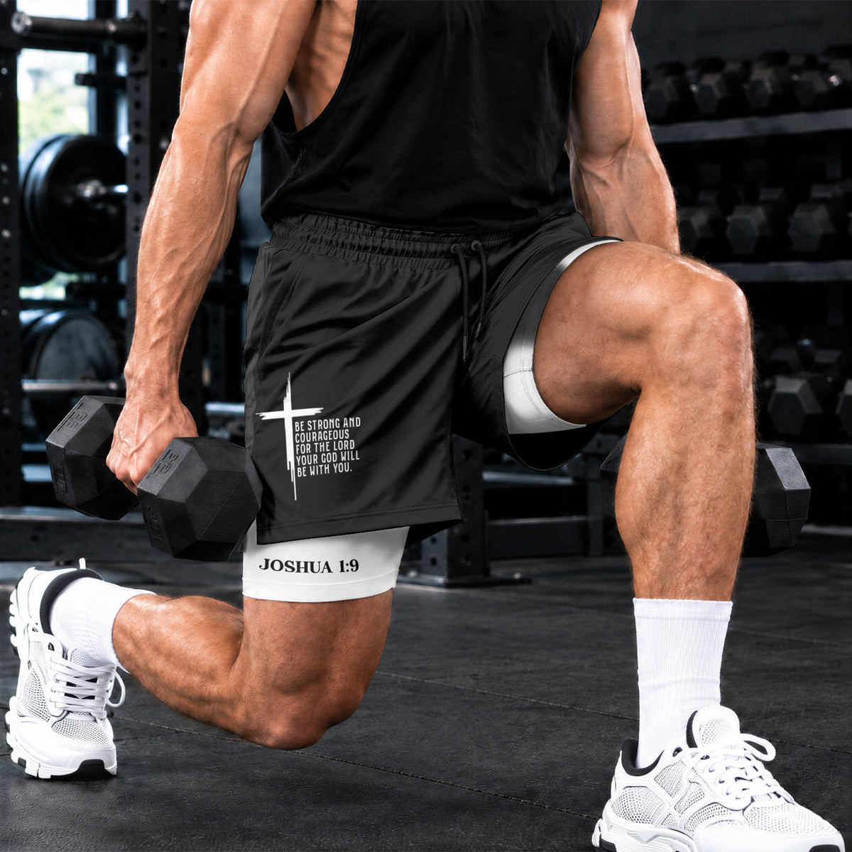 Joshua 1:9 Christian Men Gym Shorts Be Strong and Courageous Bible Verse Training Activewear - Rust Field Wear