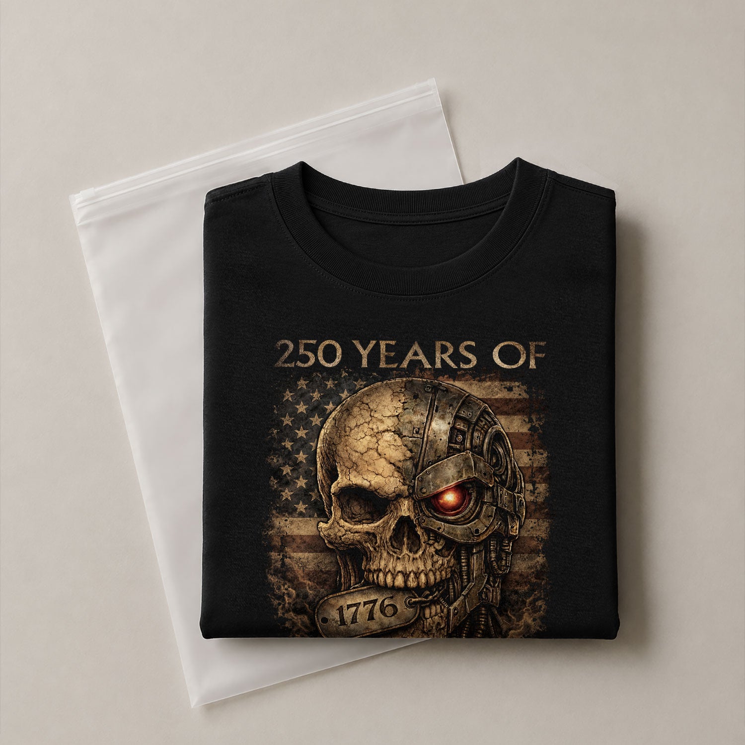 USA 250th Anniversary 250 Years Shirt 1776-2026 Mental Strength Freedom Cyborg Skull Patriotic Mens - Rust Field Wear