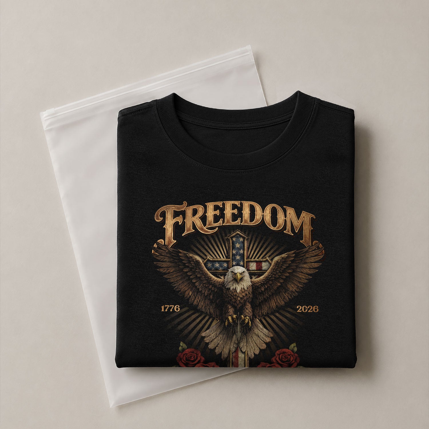 250 Years America Freedom Eagle and Christian Cross T Shirt - One Nation Under God Tee - Rust Field Wear