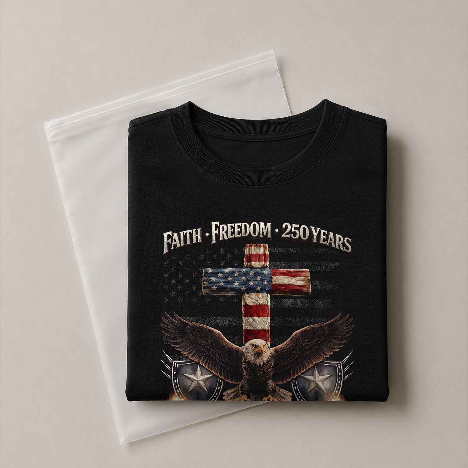 250 Years America Anniversary Shirt - Faith and Freedom Eagle Cross Christian Shirts - Rust Field Wear
